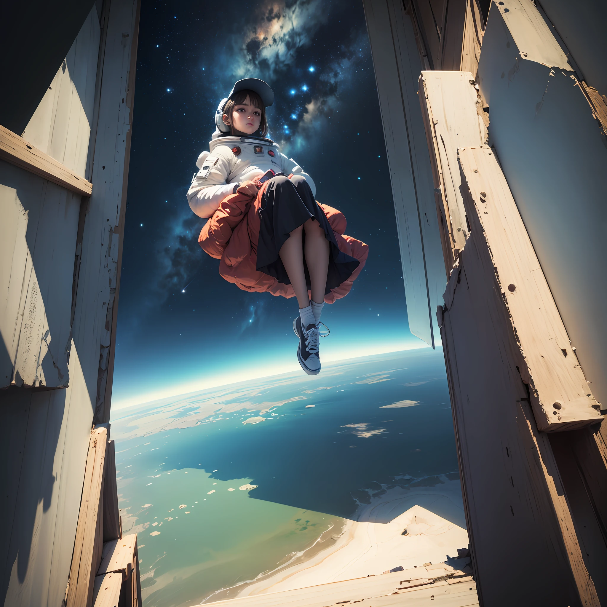 absurd res, high res, (masterpiece:1.4), ultra-detailed, 1girl, from above, space, floating --auto