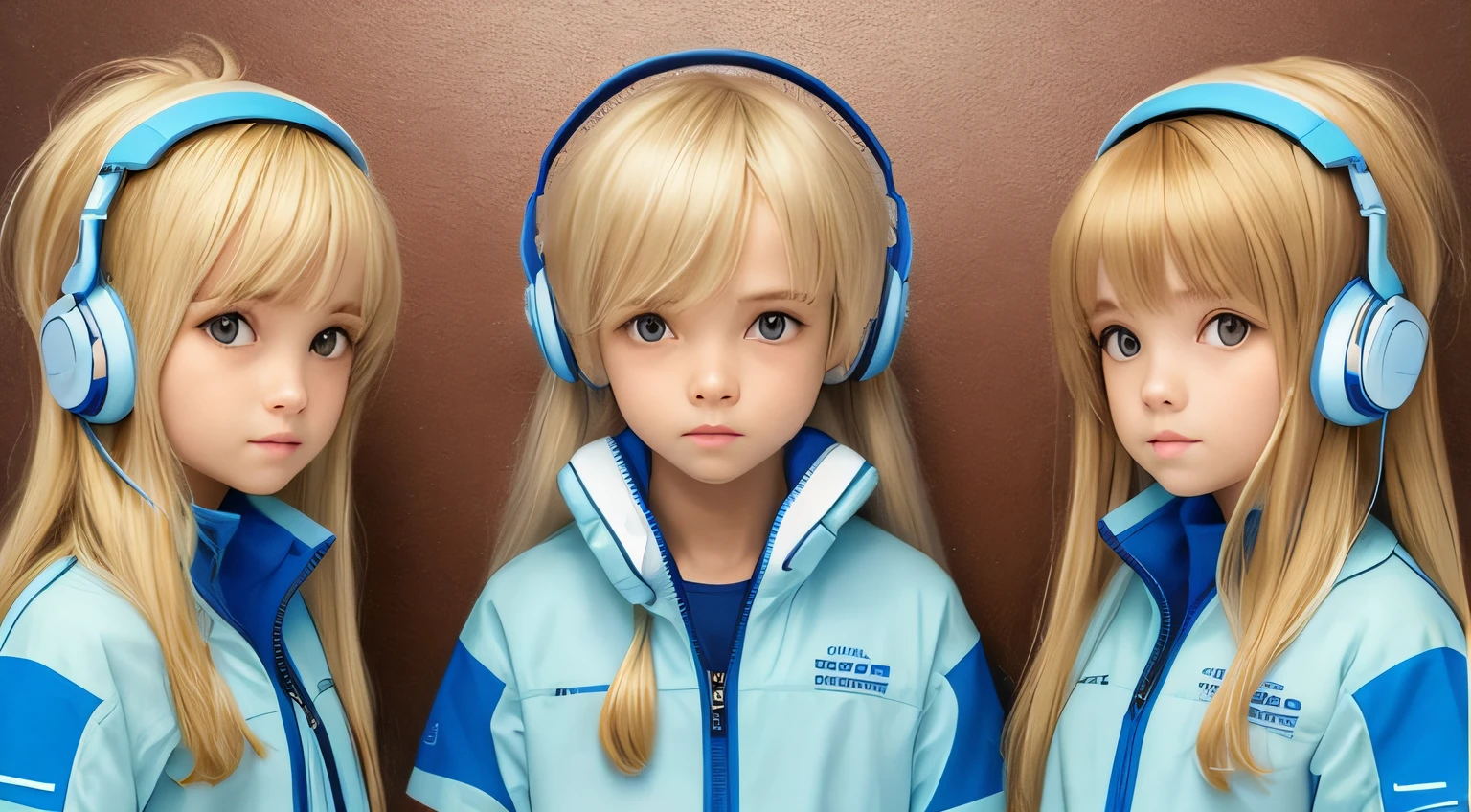 Blond-haired triplets,fones de ouvido, ice frost em segundo plano,