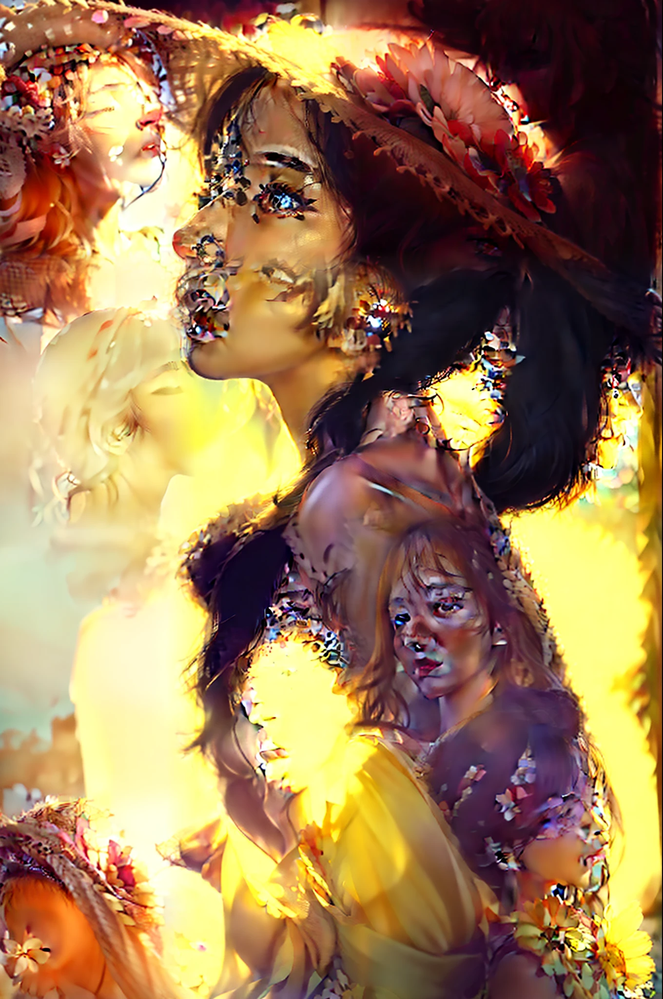 (extreme close up:1.5), (face focus:2),(Style of ???? ???:1.5),
((side face:2)),(1girl surrounded by soft_light:1.5), (backlighting:1.8), (lighting),(flowing fabric:1.3), ((Floral_summer_dress:1.5),(Straw_hat:1.3)),
(masterpiece), realistic, HDR, highly detailed, 8k, raw photo,
ambient occlusion, natural, harmonious composition, warm tones, fine art photography,