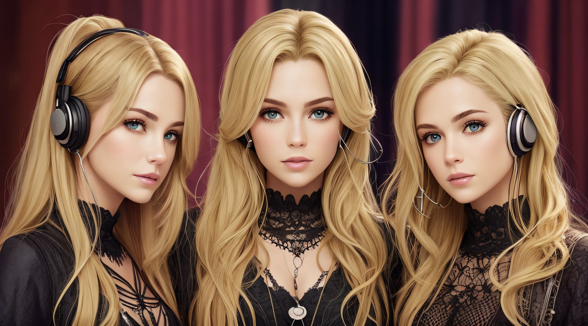 Blond-haired triplets,fones de ouvido, edge of thorns em segundo plano,