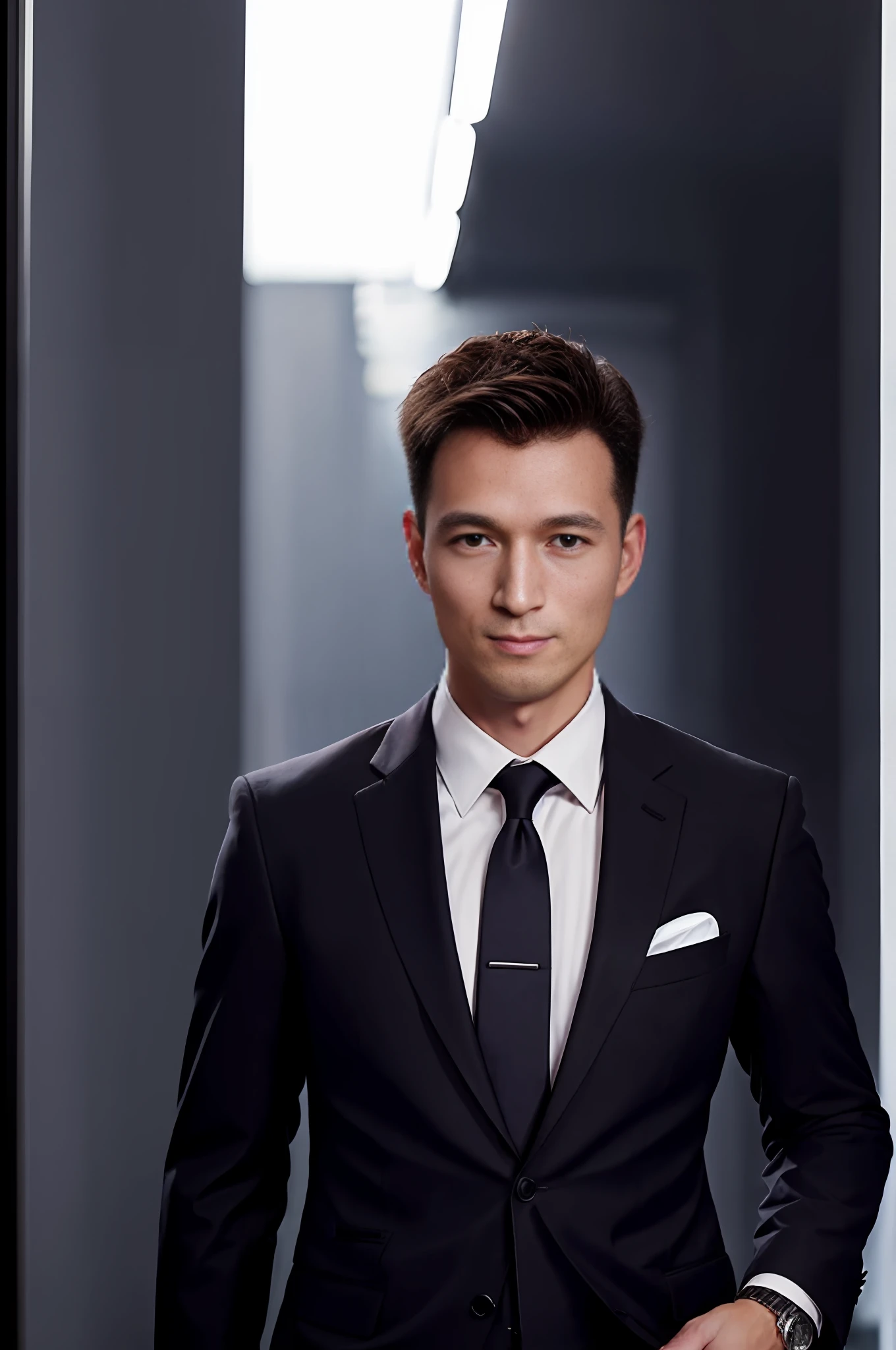 Surrealist male portrait,Artistically,photographrealistic,动态照明,art stations,poster for,Volumetriclighting,Very detailed faces,4 k'',Award-Awarded,Men in the workplace,Artistic photos,in the darkness nigth,deep shading,low tune,Business suit,(formal outfit:1.4)