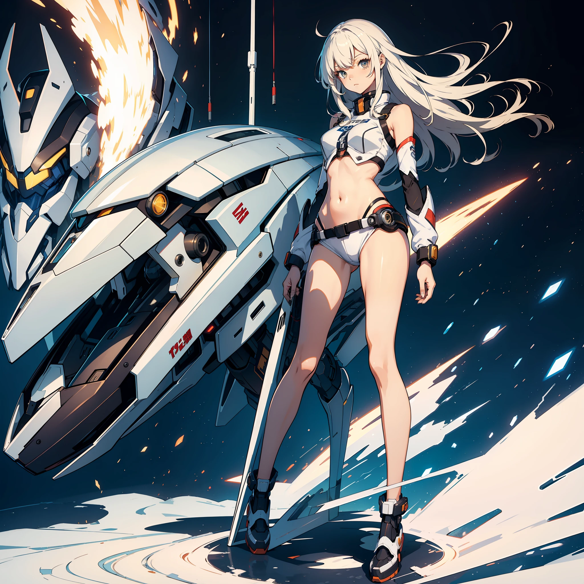mecha-girl,show legs,Bare legged,long whitr hair