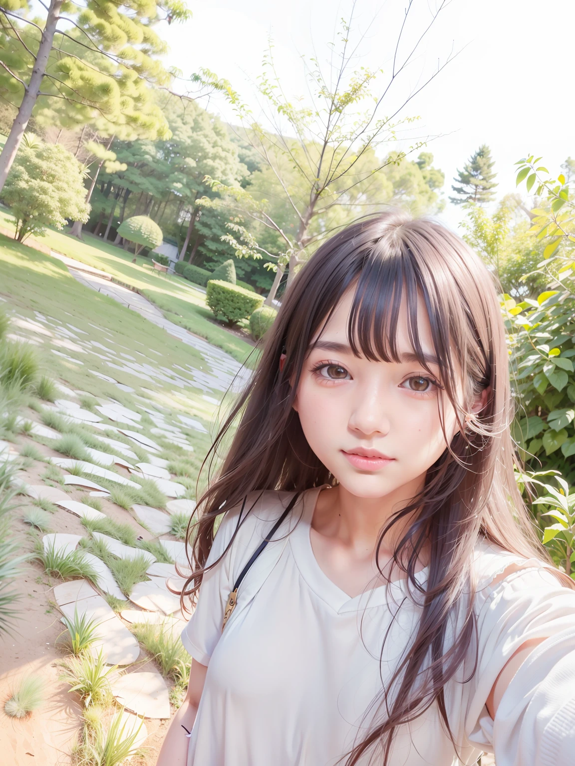Long-haired Araved woman standing on the grass, xintong chen, 8k selfie photograph, young cute wan asian face, ulzzangs, taken with canon 8 0 d, taken with the best dlsr camera, young lovely Korean faces, f / 1. 9 6. 8 1 mm ISO 4 0, With long hair, taken with sony alpha 9 --auto