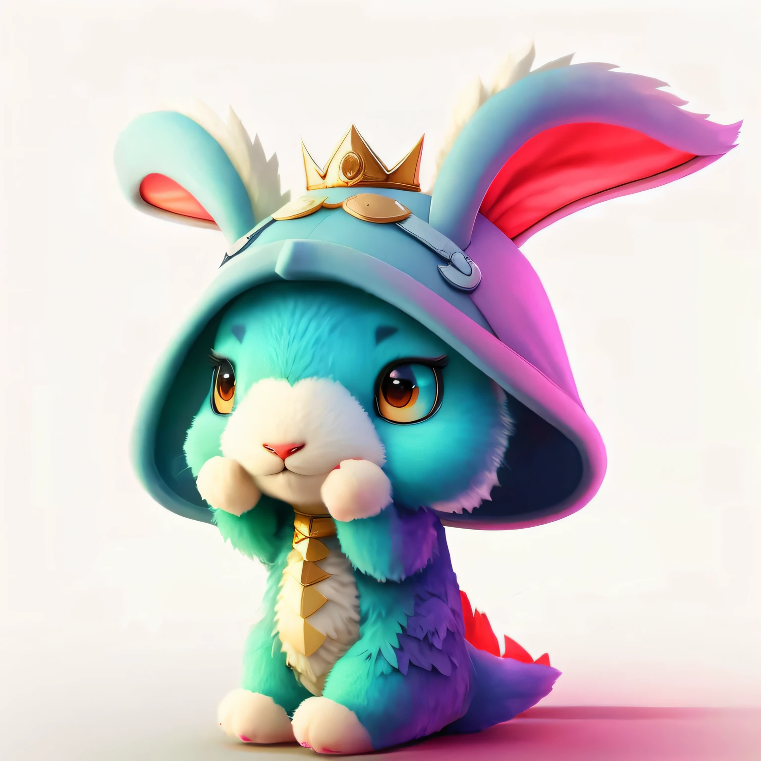 Cartoon bunny with purple hat and blue tail, rabbit warrior, edgBunny_Character, cute anthropomorphic bunny, bunny with helmet and sword, Cute detailed digital art, lovely digital painting, anthropomorphic rabbit, adorable digital art, electrixbunny, cute character, cute 3 d render, Rabbit, bunnypunk, Stylized 3 D