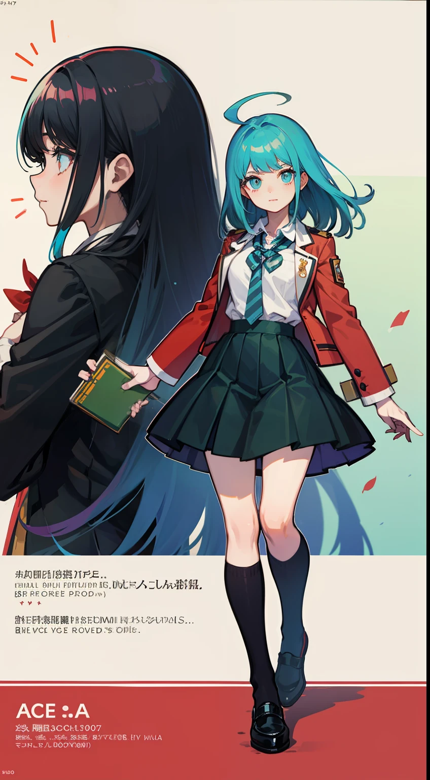 An anime character in business clothes stands in the middle of the picture, Raise your left hand to hold a book,concept art by Kamisaka Sekka, Pisif, Sots Art, ace attorney style, rimuru and milim, puce and vermillion, offcial art, vermillion and cyan, digital art from danganronpa, Medium shots of the character, clean backdrop,official character art
