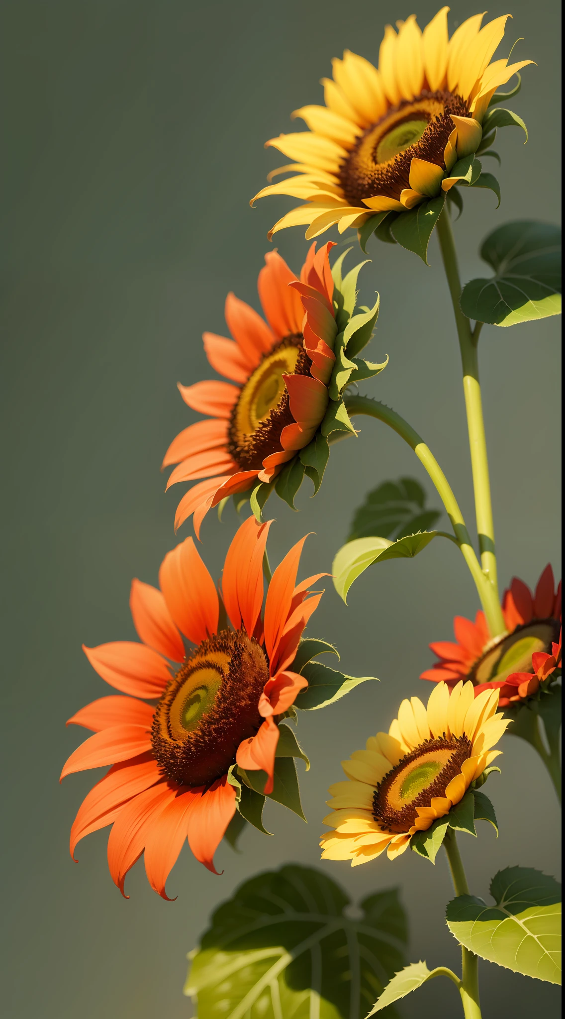 Three red sunflowers , three red sunflowers in the tree,red sunflowers,dark background,high resolution,high quality