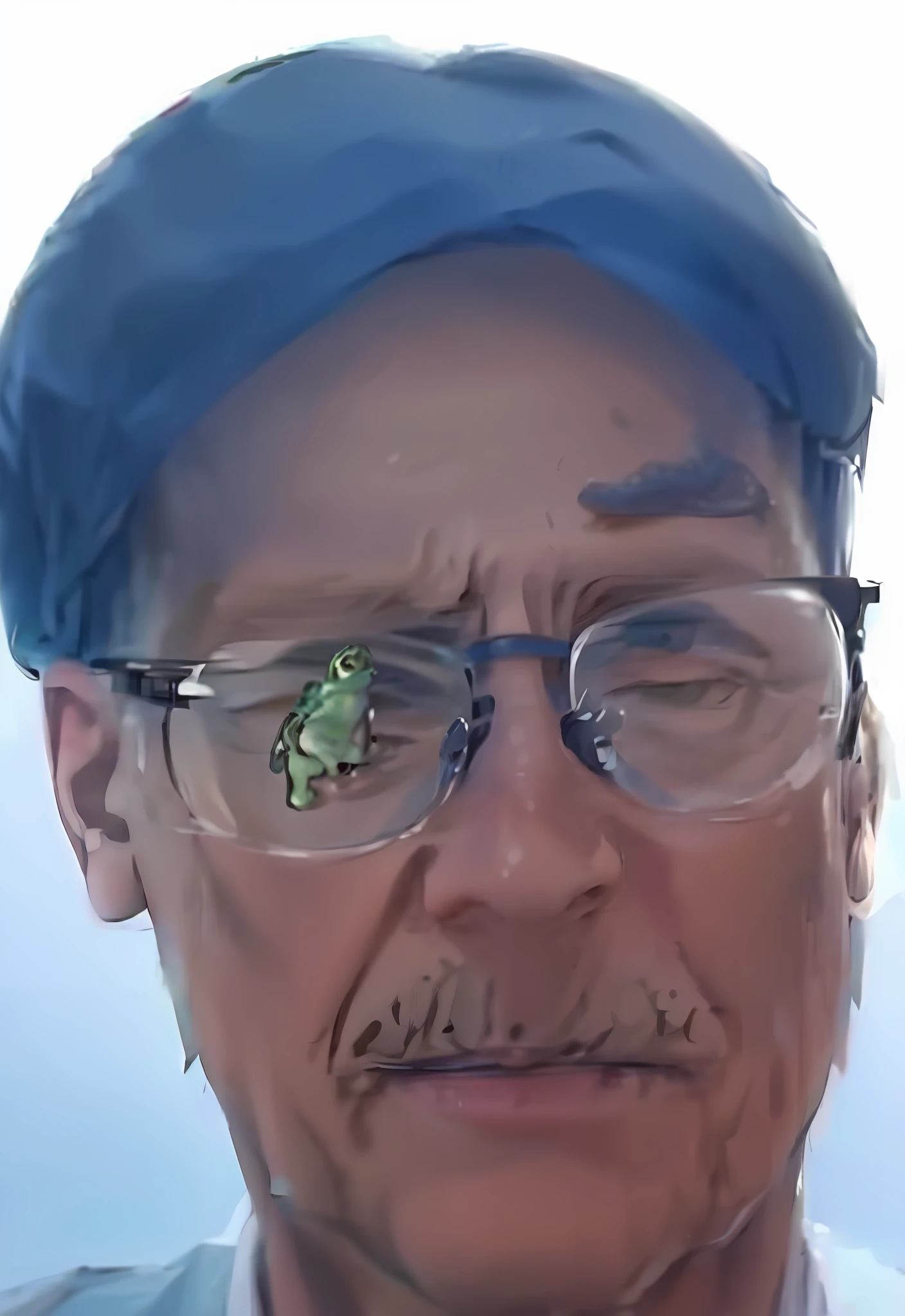 (best quality), masterpiece, an extremely delicate and beautiful, extremely detailed, CG, unity , 2k wallpaper, amazingly detail, light smile, extremely detailed CG unity 8k wallpaper, huge filesize, ultra-detailed, highres, soft light, (best shadow), statuesque man, old man, (((((man in frog costume:1.4, face))))), Mikhelev Vladimir, looking at viewer, glasses, ((((short hair)), white hair)),