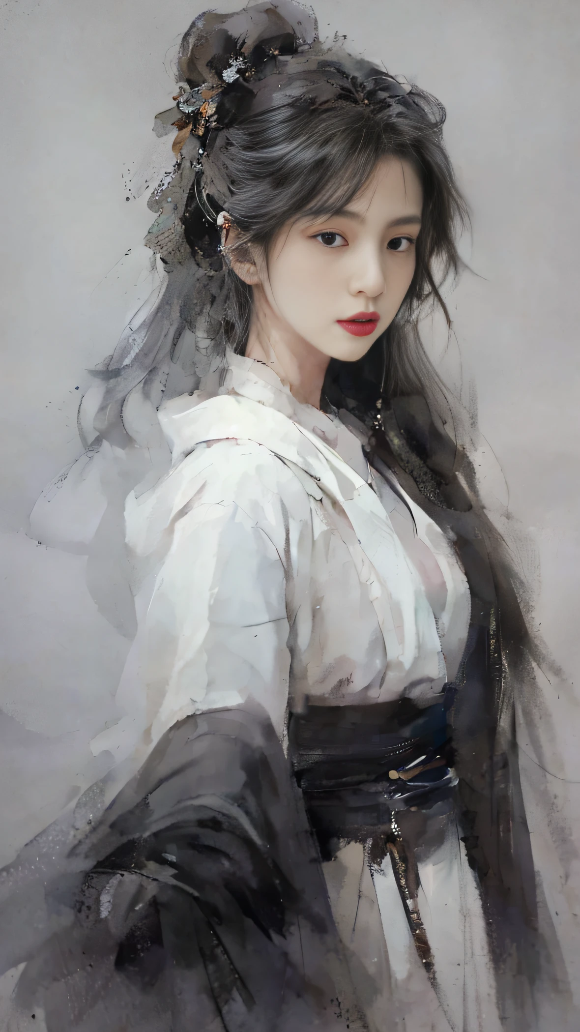 a painting of a woman with long hair wearing a white dress, beautiful character painting, guweiz, artwork in the style of guweiz, by Yang J, by Fan Qi, by Zhang Han, by Zeng Jing, by Zhou Wenjing, guweiz masterpiece, by Li Song, beautiful anime portrait, by Ye Xin, by Song Xu