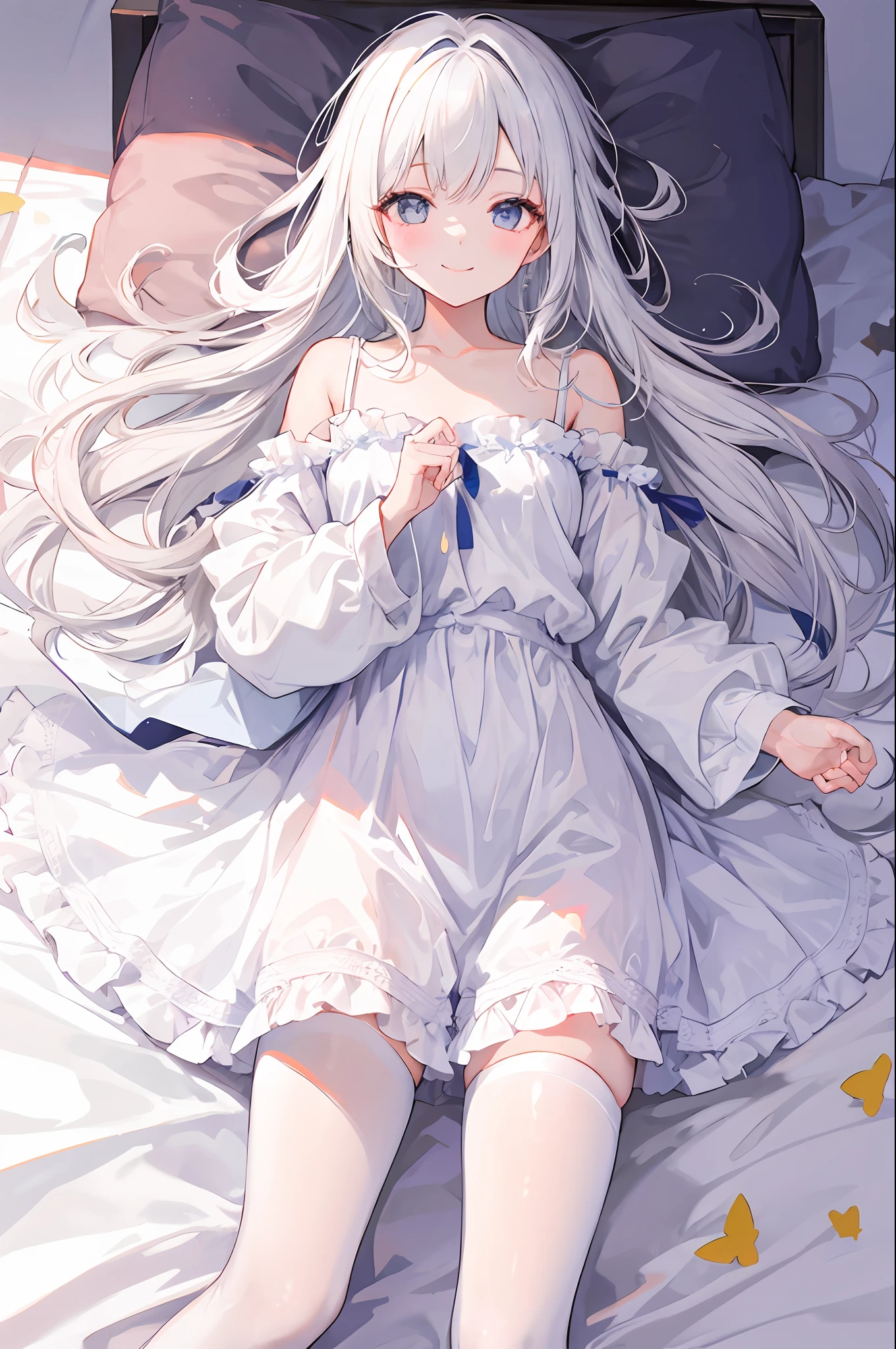 Anime girl laying on a bed with her hands on her chest - SeaArt AI