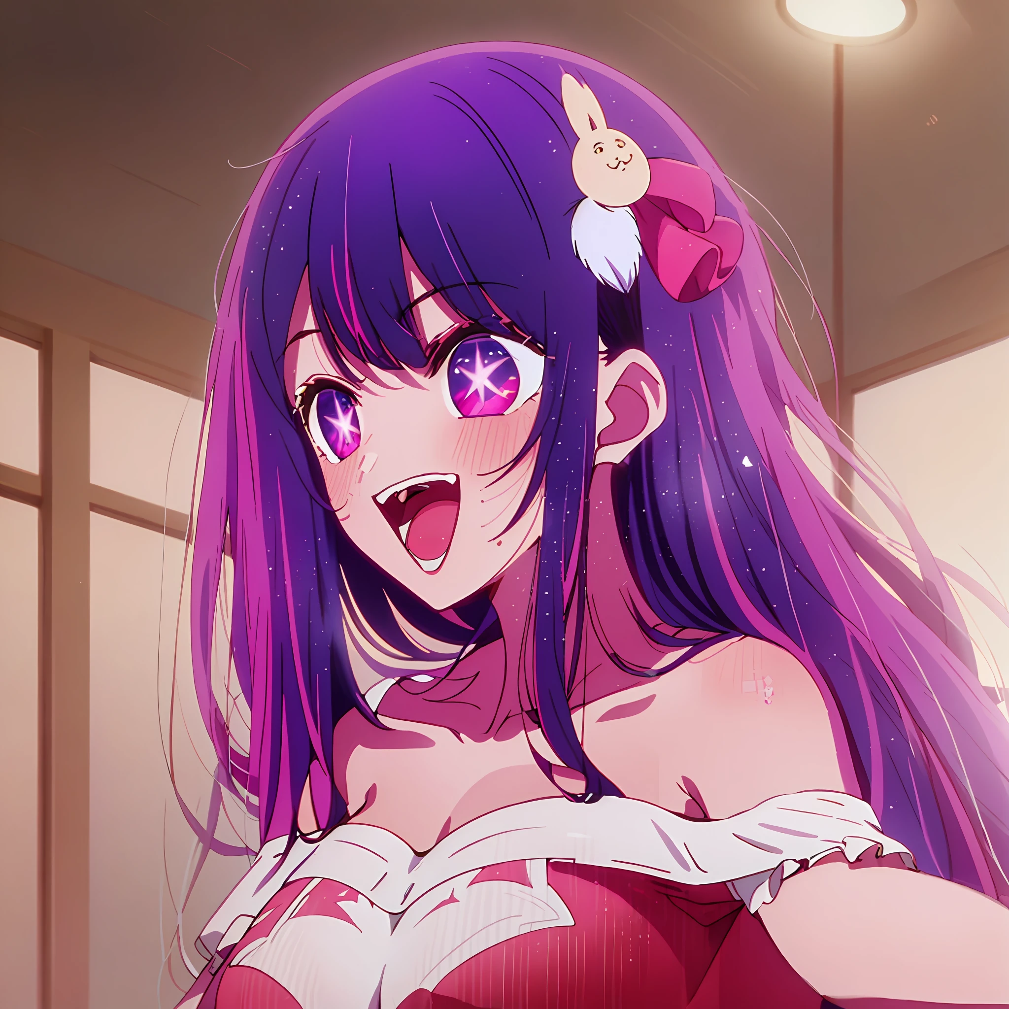 ​masterpiece、ighly detailed、(1 girl in:1.2)、purple color  hair、pink  dress、Star Eye、big eye、a closeup、bust、starrysky、dance、a smile、8k
