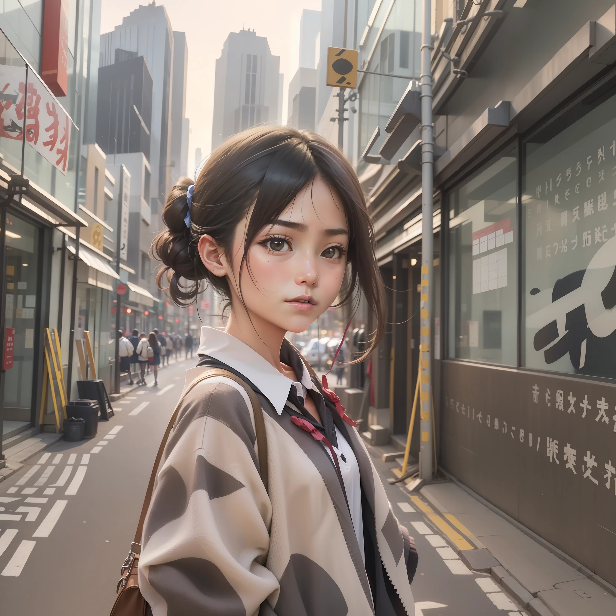 A teenage girl wearing a JK uniform on a Japanese street