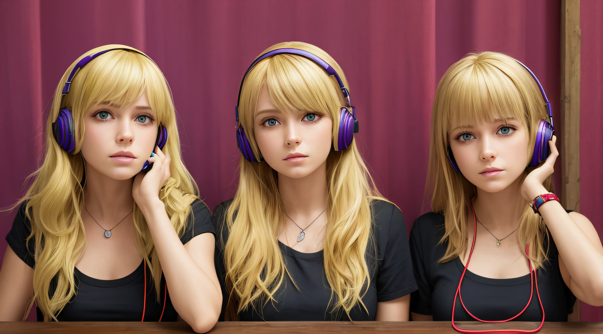 Blond-haired triplets,fones de ouvido, hellchild em segundo plano,