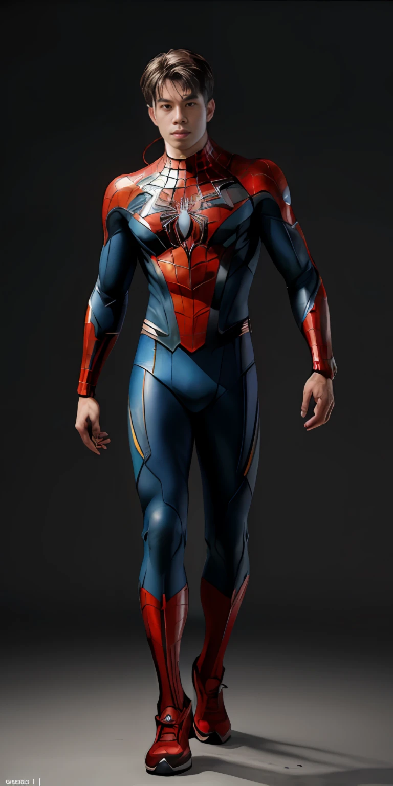 (1boy:1.3), solo, ((very detailed face)))), ((very detailed eyes and face)))), beautiful detail eyes, body parts__, full body, full body, official art, unified 8k wallpaper, super detailed, beautiful and beautiful, beautiful, masterpiece, best quality, original, masterpiece, super fine photo, best quality, super high resolution, realistic realism, sunlight, full body portrait, amazing handsome, dynamic pose, delicate face, vibrant eyes, (from the front), wearing Spider-Man suit, red and black color scheme, solid green background, detailed face, messy, gorgeous, highly detailed skin, realistic skin details, clear focus, 8k UHD, DSLR, high quality, film grain, fair skin, photo realism, lomography, translucent, (cyberpunk: 1.2), (semi-mechanical body: 1.2)