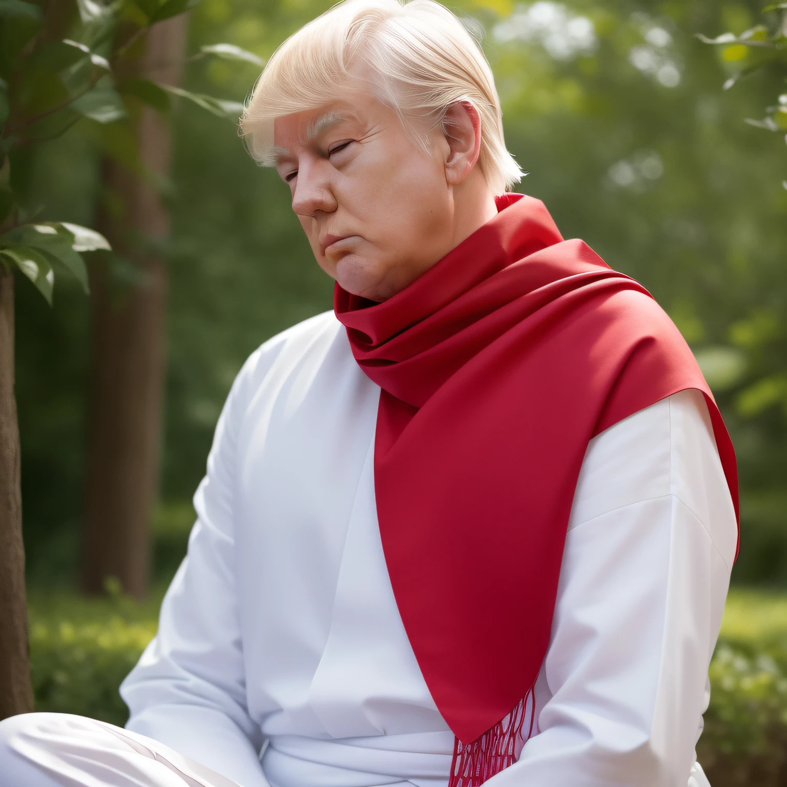 White House，Trump，Zen meditation，red neckchief。 --auto