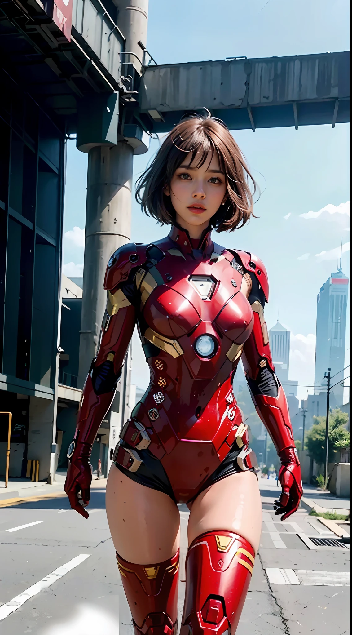 (1girl:1.3), solo,__body-parts__, official art, unity 8k wallpaper, ultra detailed, beautiful and aesthetic, beautiful, masterpiece, best quality, RAW, masterpiece, super fine photo,, best quality, super high Resolution, photorealistic, sunlight, full body portrait, stunningly beautiful,, dynamic pose, delicate face, vibrant eyes, (side view), she is wearing a futuristic Iron Man mech, red and gold, Highly detailed abandoned warehouse background, detailed face, detailed complex busy background, messy, gorgeous, milky, high detailed skin, realistic skin details, visible pores, sharp focus, volumetric fog, 8k uhd, dslr camera, High quality, film grain, fair skin, photorealism, lomography, sprawling metropolis in a futuristic dystopia, view from below, translucent