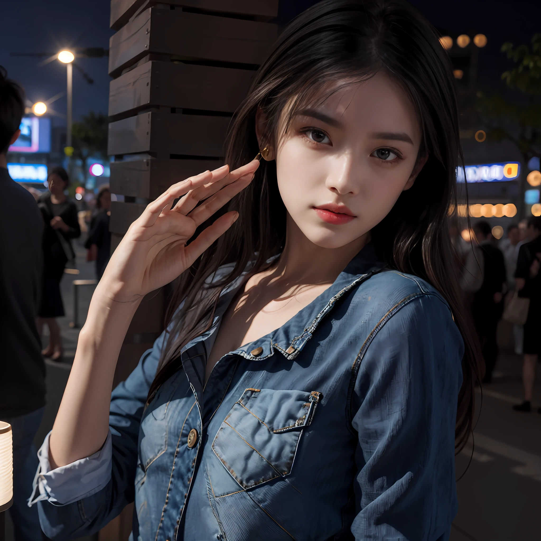Best Picture Quality,Masterpiece level,超高分辨率,(realisticlying:1.4),raw picture,(City streets at night),a 1 woman,黑The eye,Eyes on the audience,golden curly hair,Light makeup,Small lips,tiny ears,whitet-shirt,denim short,((Realistic lighting,Best Picture Quality,8k,Masterpiece level:1.3)),sharp fokus:1.2,a 1 woman,Beautiful body:1.4,(exteriors,beachside:1.1),the city street,Ultra-fine face,Fine eyes,二重まぶた。