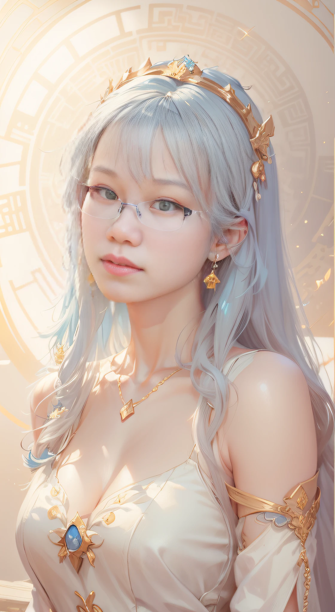 Alafi woman in white dress,Wearing a golden crown and blue stones, trending on cgstation, trending at cgstation, yanjun cheng, Inspired by Huang Ji, ulzzangs, gorgeous chinese models, Guviz-style artwork, Ethereal beauty, xision wu, in the art style of bowater, IG model | Art germ --auto