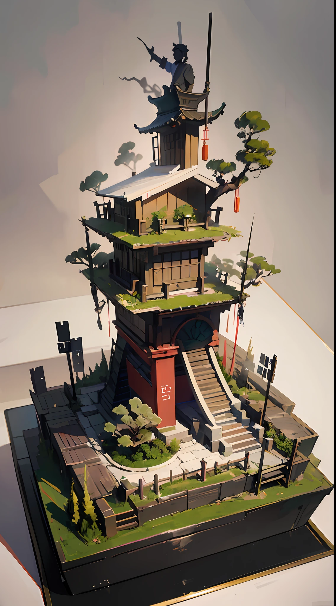 Chinese ink painting high angle view OC rendering sculpture