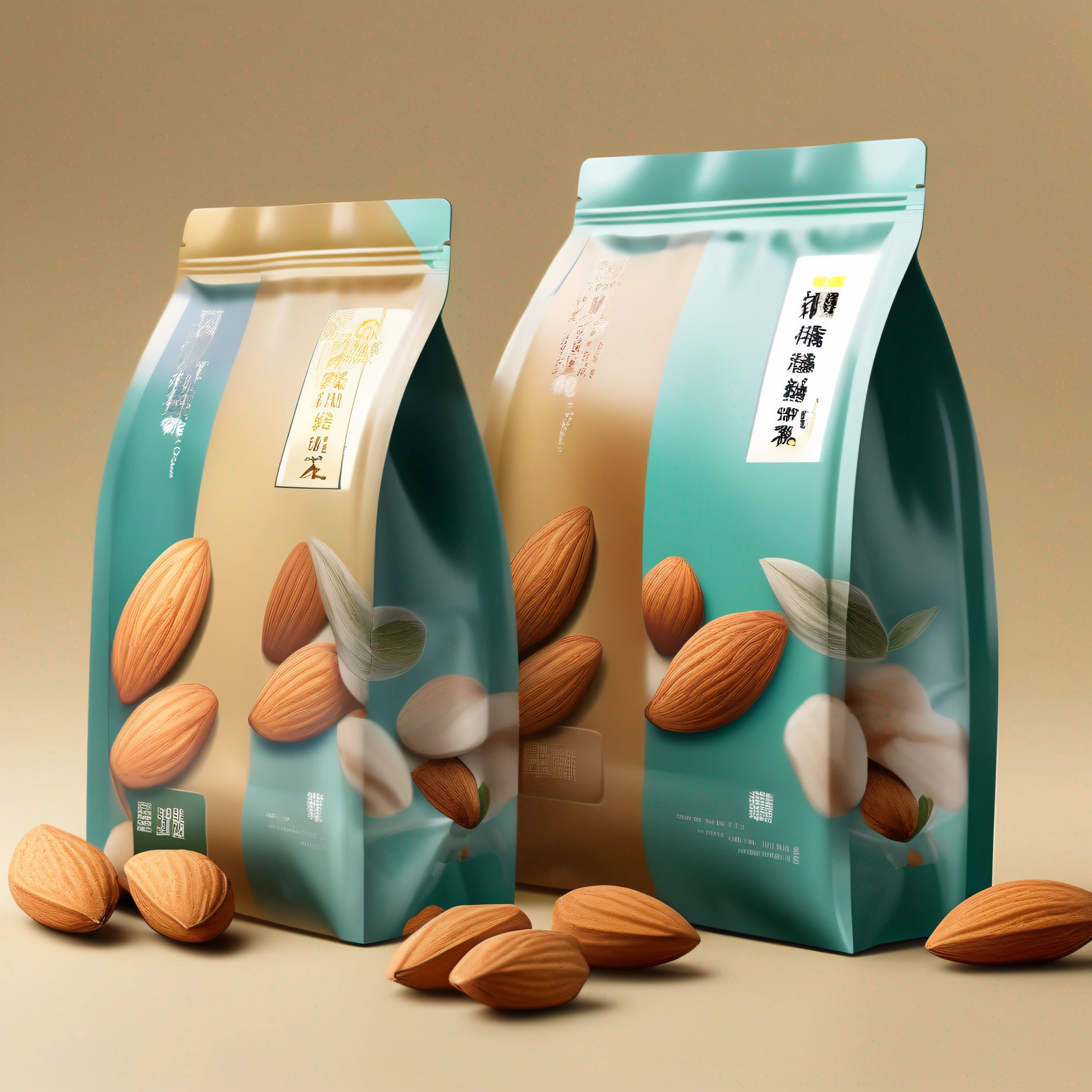 Design almond packaging，Plastic sealed bag packaging design，Exaggerate the rich design colors and details