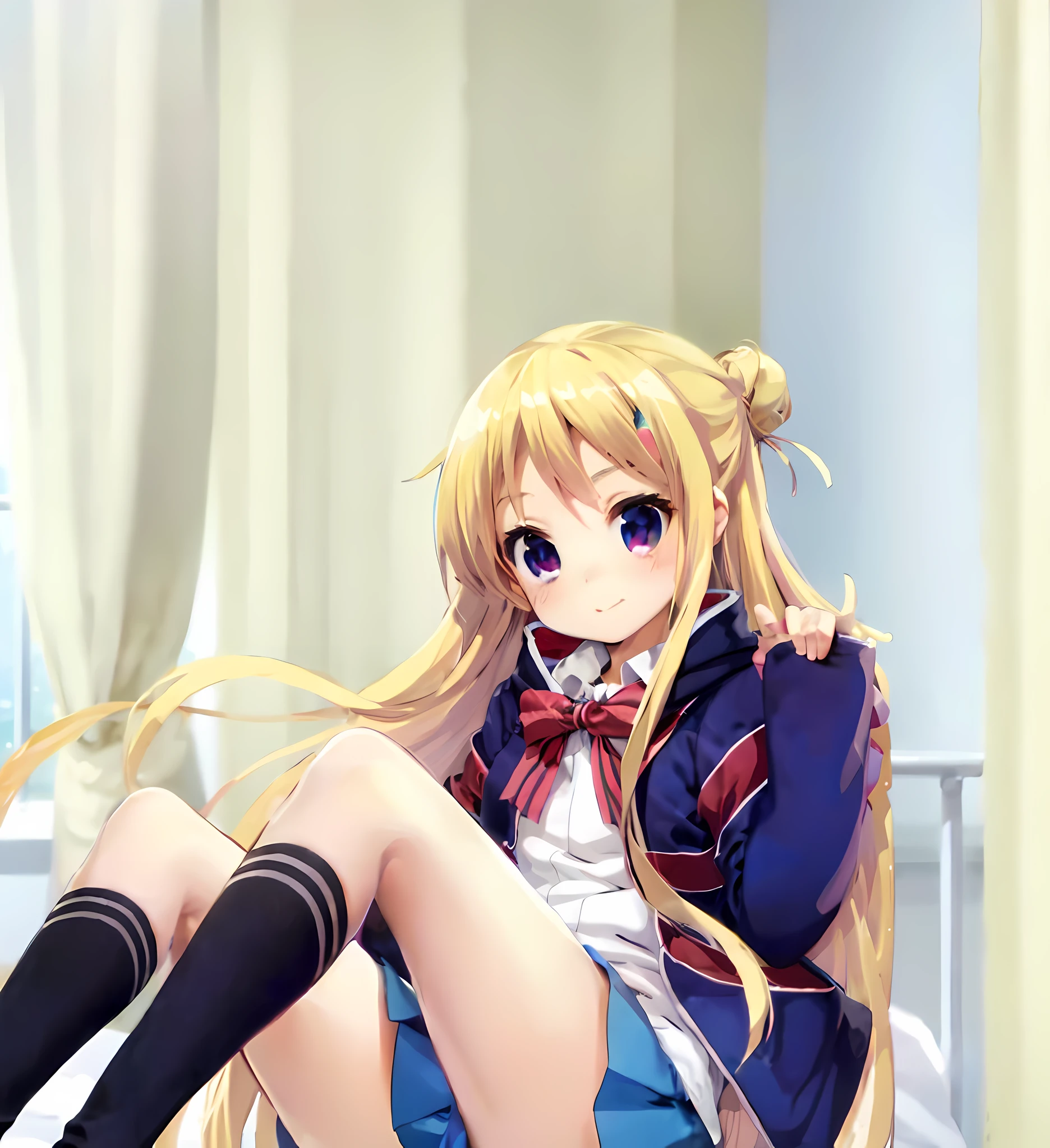 anime girl sitting on bed with her legs crossed, Anime Best Girl, blonde anime girl with long hair, beautiful anime high school girl, Ecchi anime style, Anime girl named Lucy, Cute anime girl, anime moe art style, Anime visuals of cute girls, the anime girl is crouching, pretty anime girl, High quality anime art style, small curvy