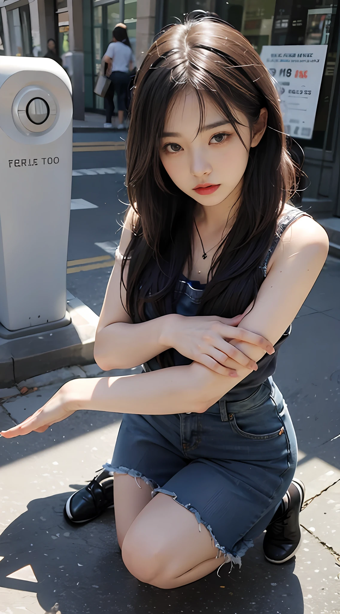 kneels on the ground