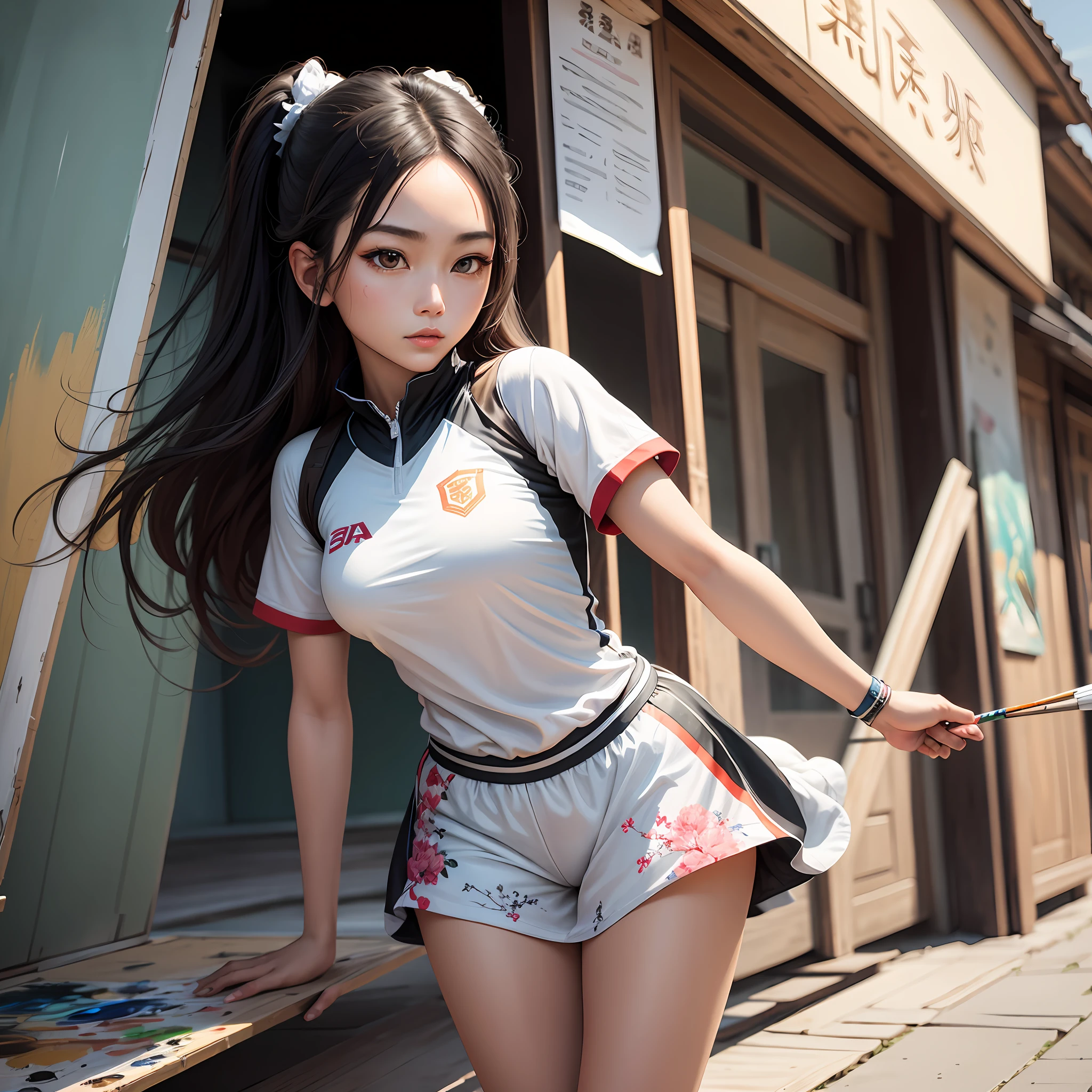 (The painting is extremely detailed)(The artistic touch is strong)'s(Rich in detail)Young women in Asia,Show a sporty style。 --auto