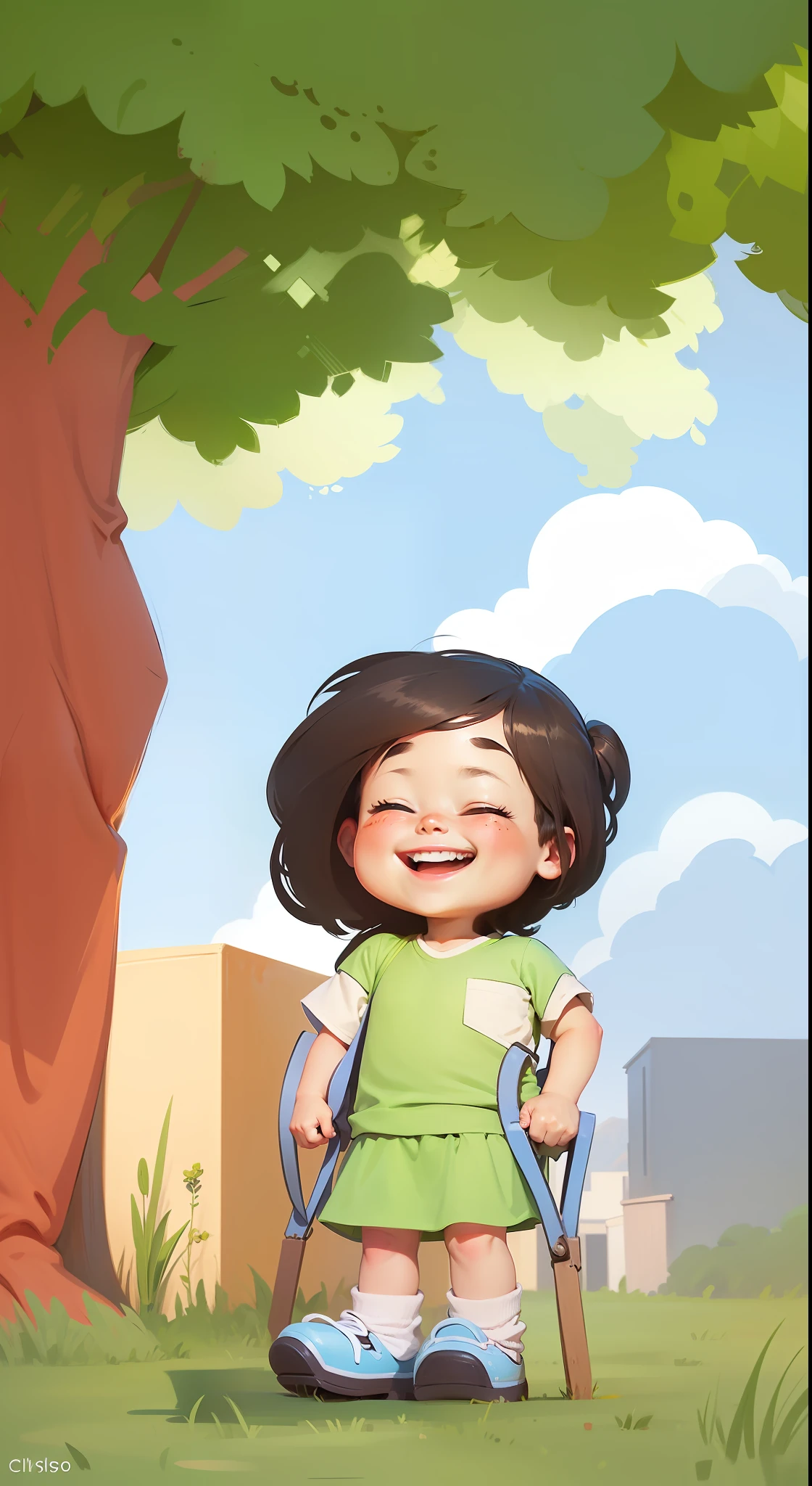 Children's illustration flat, simple, happy kid, confident child, muletas debaixo das axilas