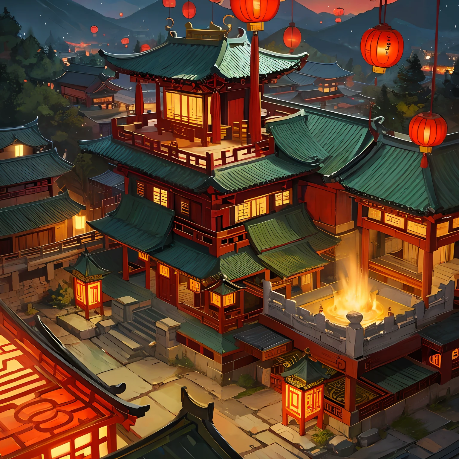 Ancient China,Taoist temple,Above the mountains,rainy evening,starrysky --auto