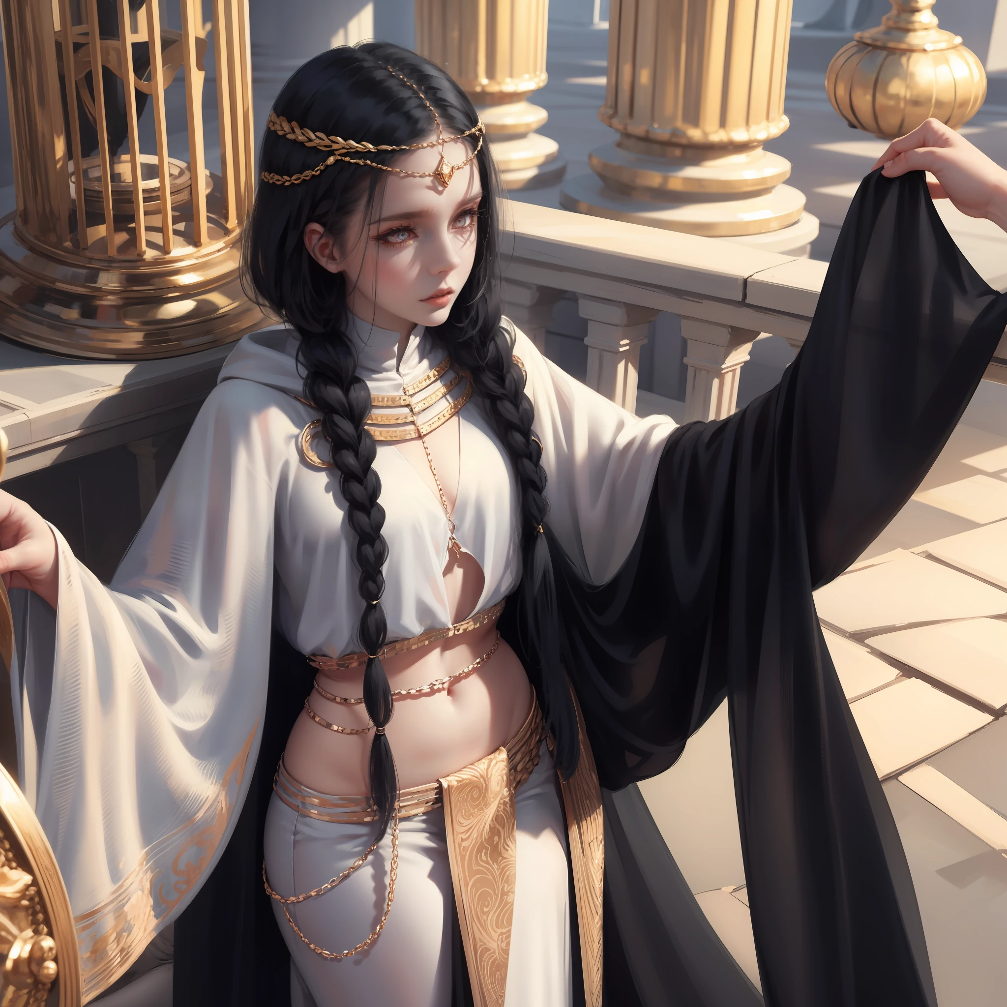 white skinned,Black hair,Long braids,Head up,full bodyesbian,Golden eyes,tmasterpiece,Need,Impeccable --auto