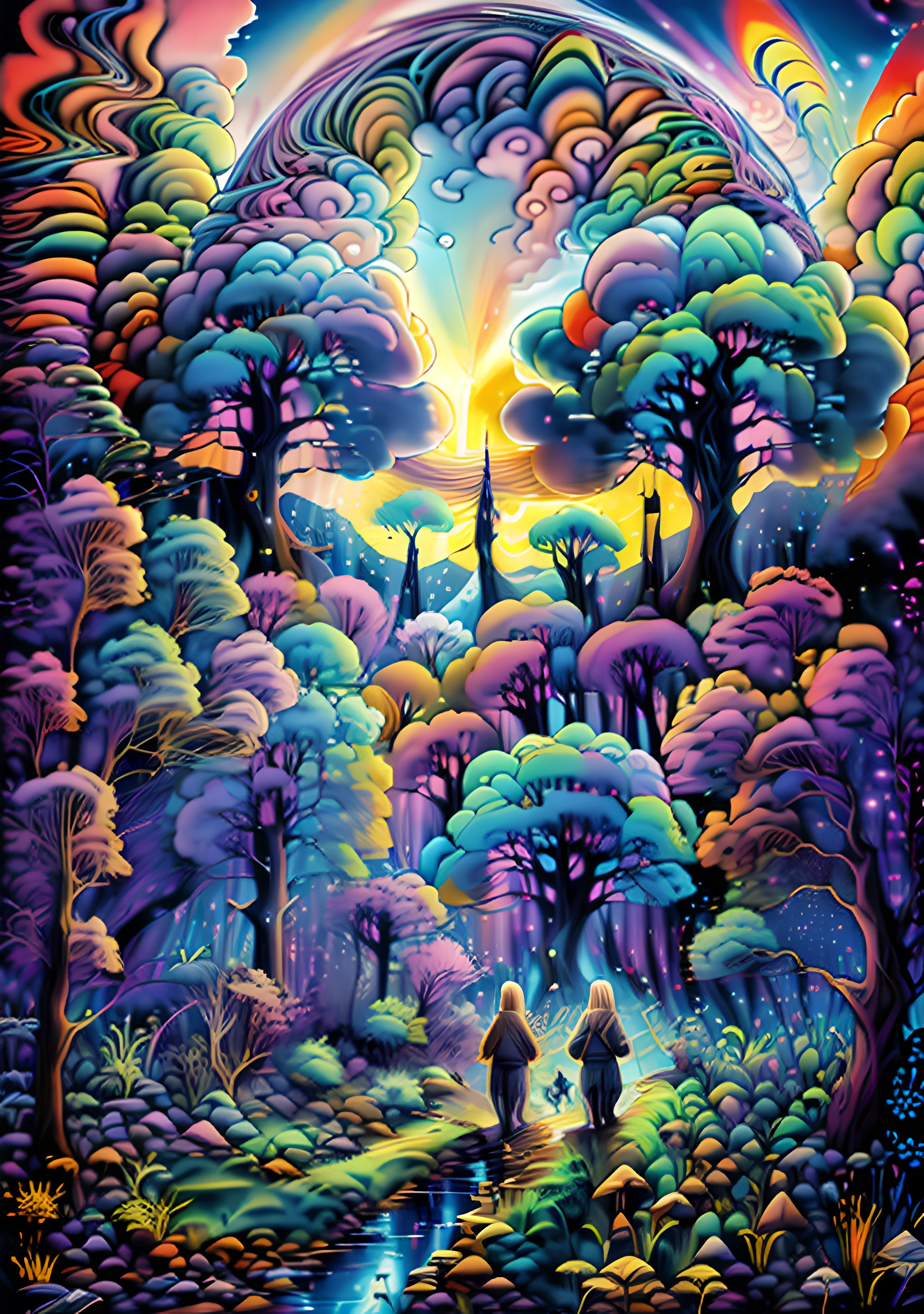 3 white elephants walking through the fields ,mountains ,rural landscape ,wilderness, bird of prey flying high ,stunning visuals ,multi dimensional ,quilling paper,psychedlic clouds, art, sunset reflects on the lake,2 rainbows above,chibi, yang08k, beautiful, colorful, Masterpieces, top quality, alex grey,psychedelic colours,best quality, official art, beautiful and aesthetic,((8K ultra realistic))