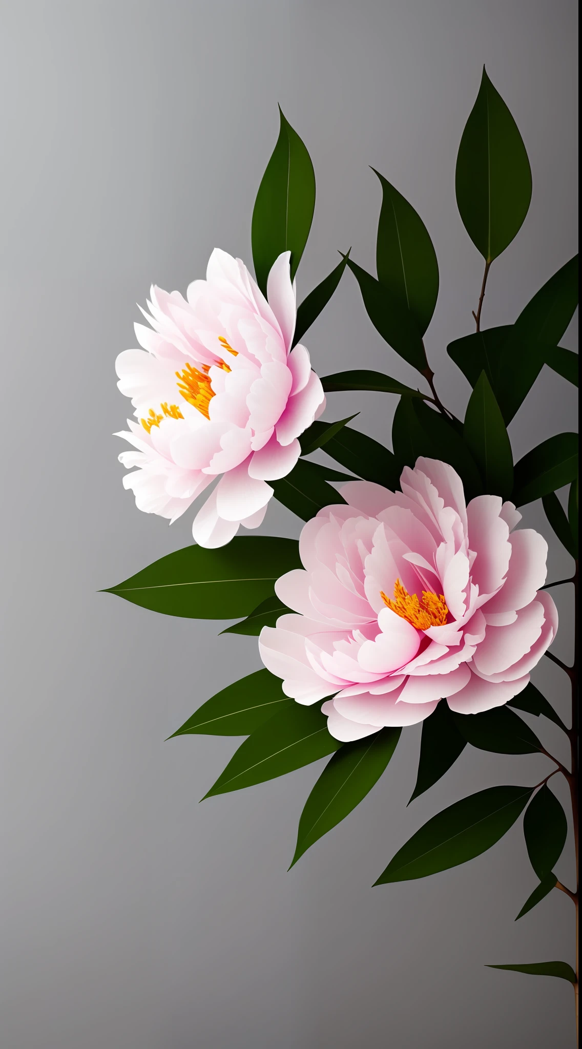 peony flower,There are branches and leaves,4k,white backgrounid --auto