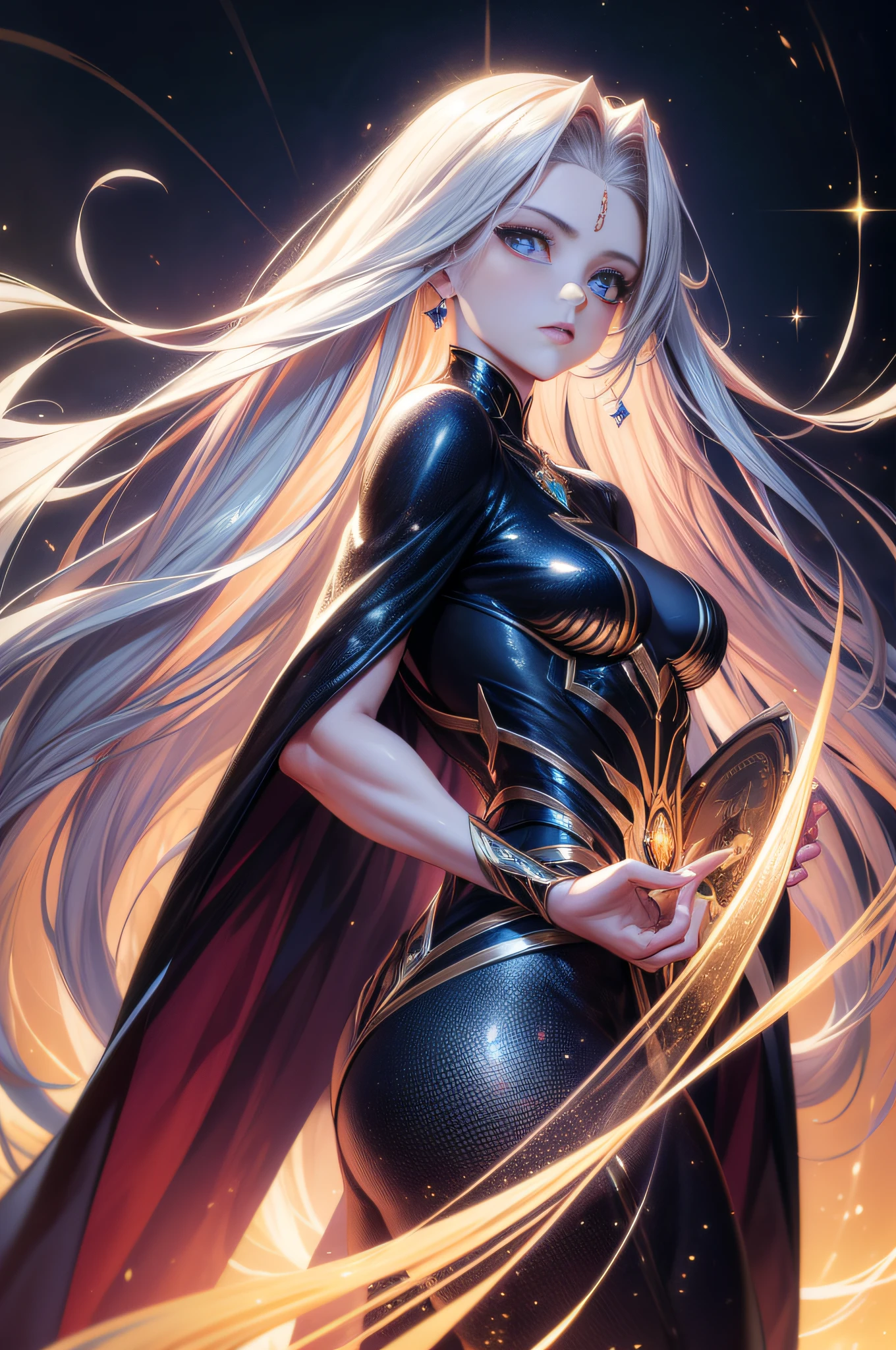 One very beautiful woman, looking back, absurdly long hair, shiny hair, expressive hair, crystal hair, gradient eyes, artistic, Conceptual art, sparkle, UHD, retina, masterpiece, ccurate, anatomically correct, super detail, high details, high quality, award winning, best quality, highres, 1080P, HD, 4K, 8k, 16k, anatomically correct, textured skin