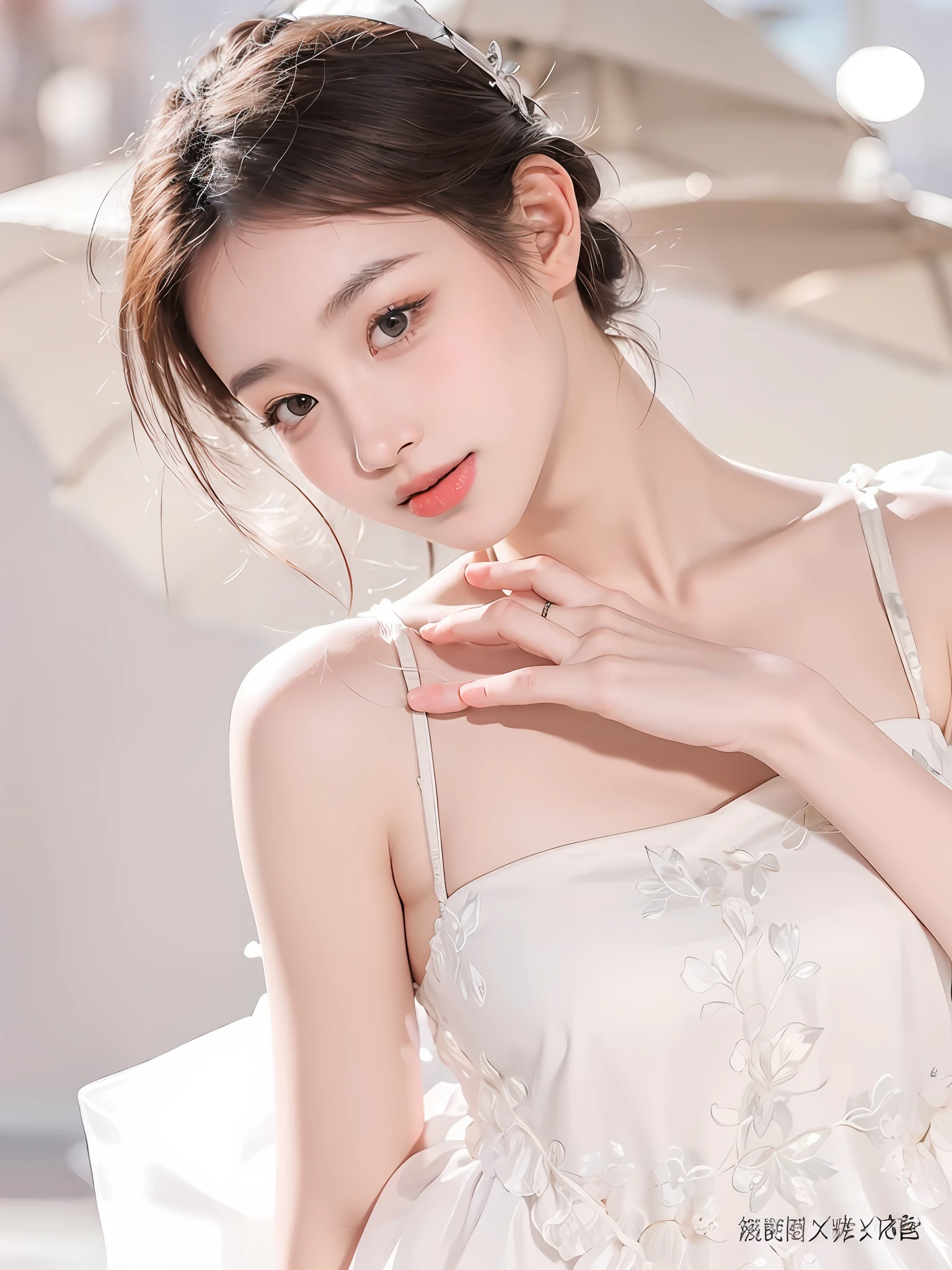 Best quality,Masterpiece,超高分辨率,(Photorealistic:1.4),(1girll:1.3),exteriors,beachside,the sea,On the beach,Facing the sea,Face the camera,ssmile,On a cruise ship,On the beach,beach umbrella,(full bodyesbian:1.5),1 girl,wavy and long hair,Girls all over,Open chest,vests, Dusk,Bright,The sky is blue,White clouds