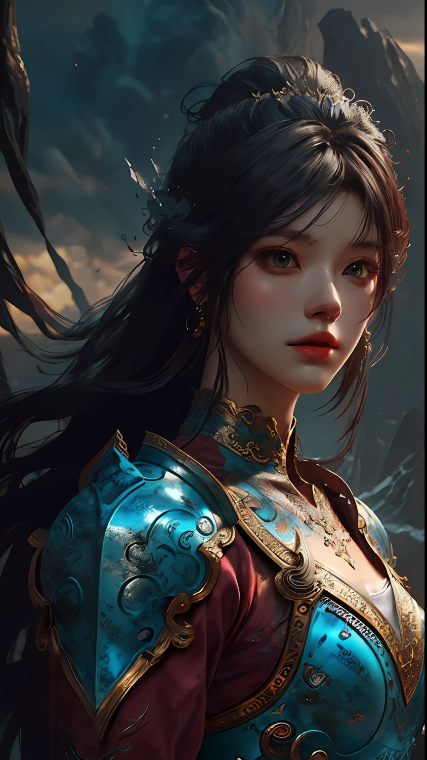 a close up of a woman in a women in a silver and red dress, chengwei pan on artstation, by Yang J, detailed fantasy art, stunning character art, fanart best artstation, epic exquisite character art, beautiful armor, extremely detailed artgerm, detailed digital 动漫艺术, artstation pixiv 上的 artgerm, armor girl