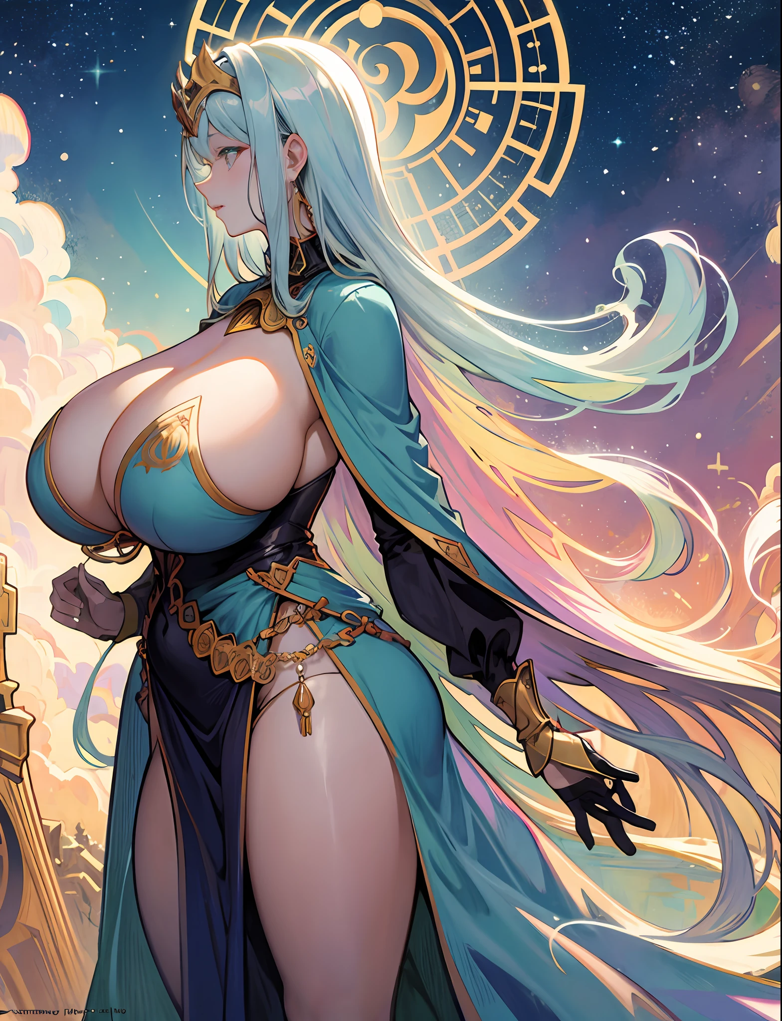 Alphonse Mucha's zodiac signs、ultra gigantic tits、The areol、teats、Hyper-obese body、Beautuful Women、profile