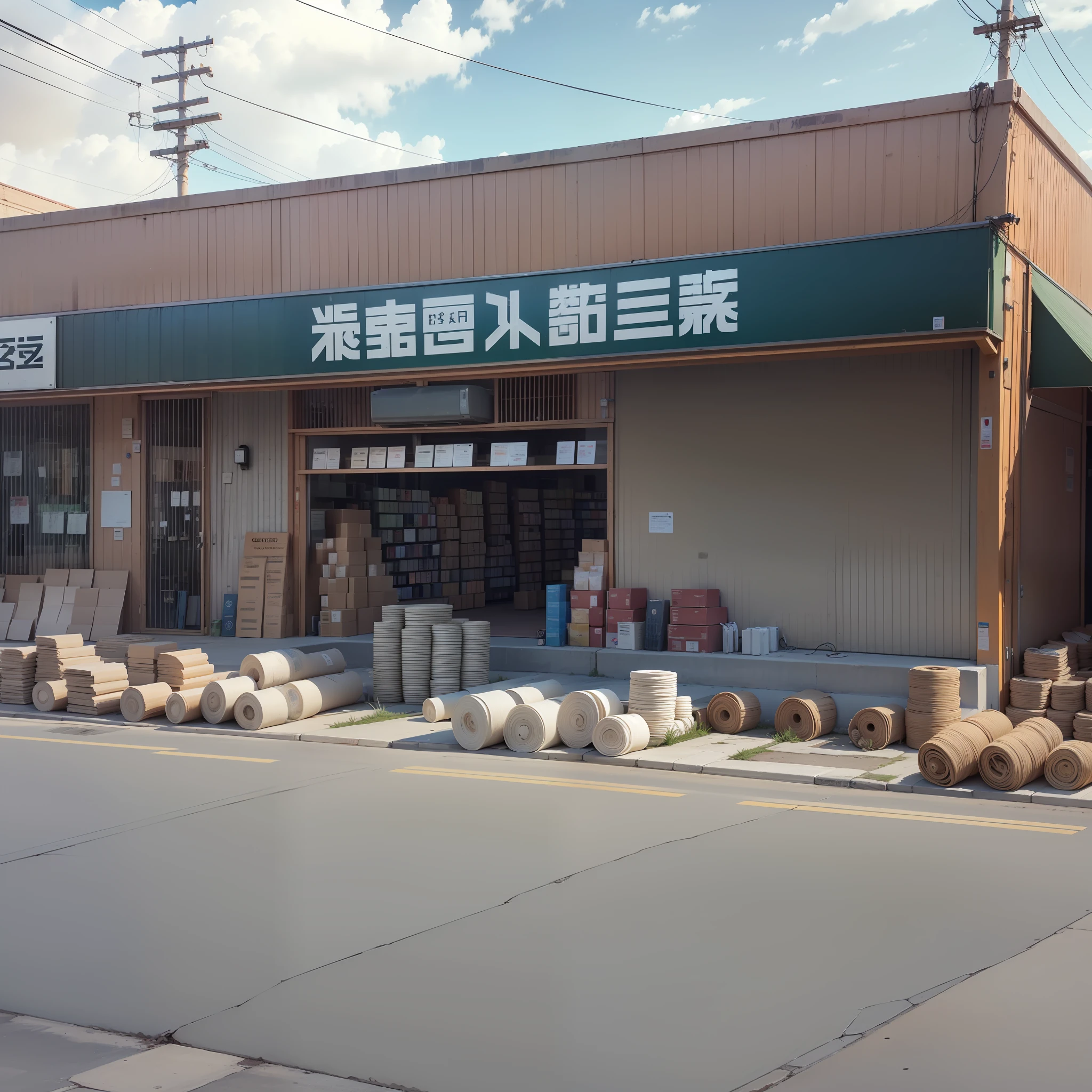 A building materials store with several rolls of electrical cables in front of the store --auto --s2
