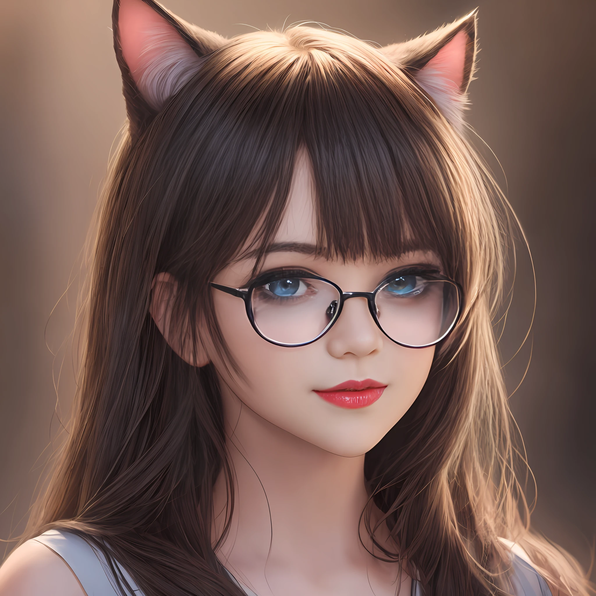 s girl,cat ear,Be red in the face,eye glass,coquetry,Redlip,adolable,Pure desire,By bangs,full bodyesbian,SakuraNS,realisticlying, 8K UHD, k hd, High-quality texture, complexdetails, Detailed textures, finedetail, high detal, Extremely detailed CG, Highqualityshadow, Realistic facial representation, beautifuldetails, (highdetailskin, skin detailed), Detailed Beautiful and delicate face, The face looks to the left, Detailed Beautiful and delicate eyes, A perfectly proportioned face with a smile, filmgrain, depth of fields, cinematric light, Dramaticlight, lens flare glow, Ray traching, ssee-through, 20s --auto