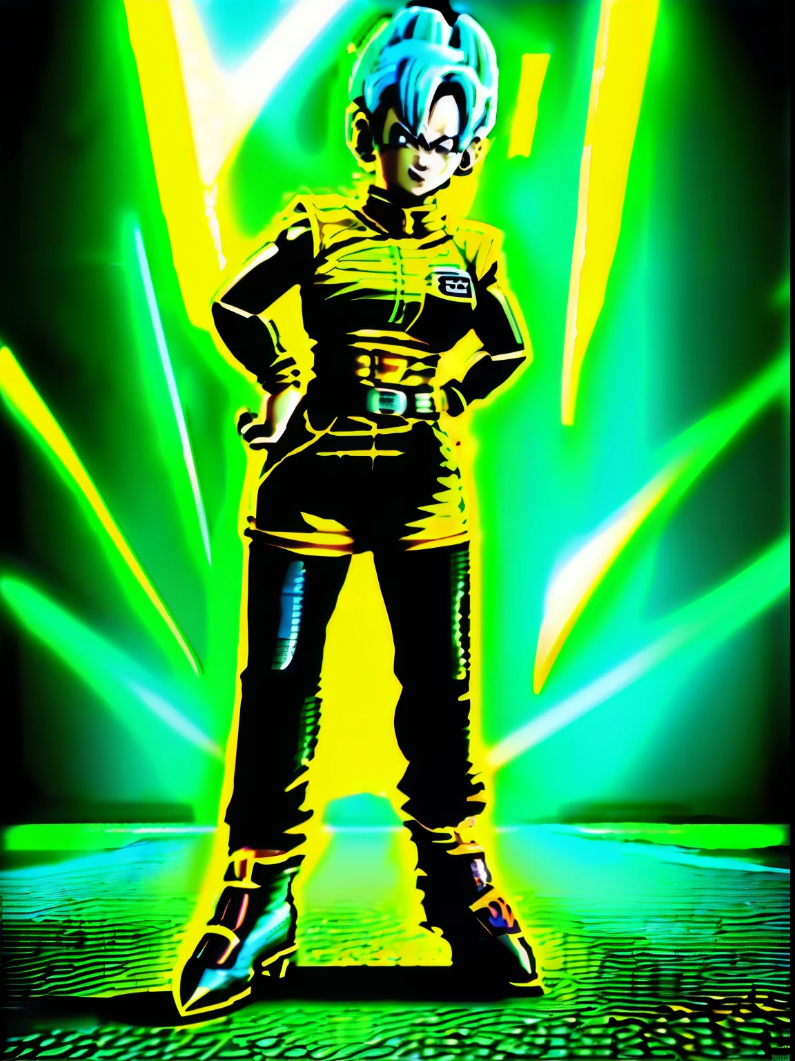 a cartoon of a woman in yellow and black outfit standing, saiyan girl, bulma from dragon ball, android 18, character dragonball, female goku, official art, dragon ball style, dragon ball concept art, anime full body illustration, full body pictures, anime vtuber full body model, anime style character, full body picture, female protagonist 👀 :8