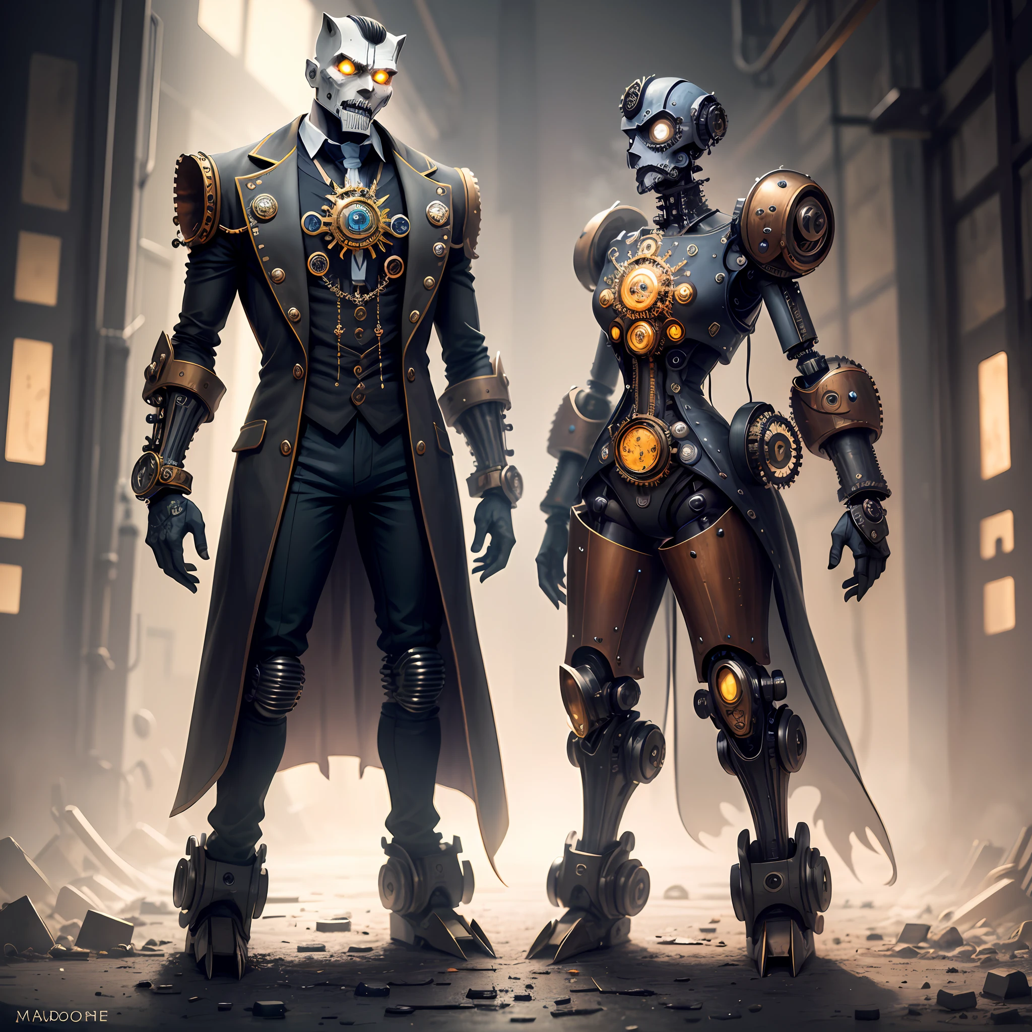 Create an image depicting a steampunk-inspired non-humanoid character, such as a clockwork golem or a steam-powered robot, with the style of Madhouse, with intricate clockwork machinery and a dark and moody color palette
