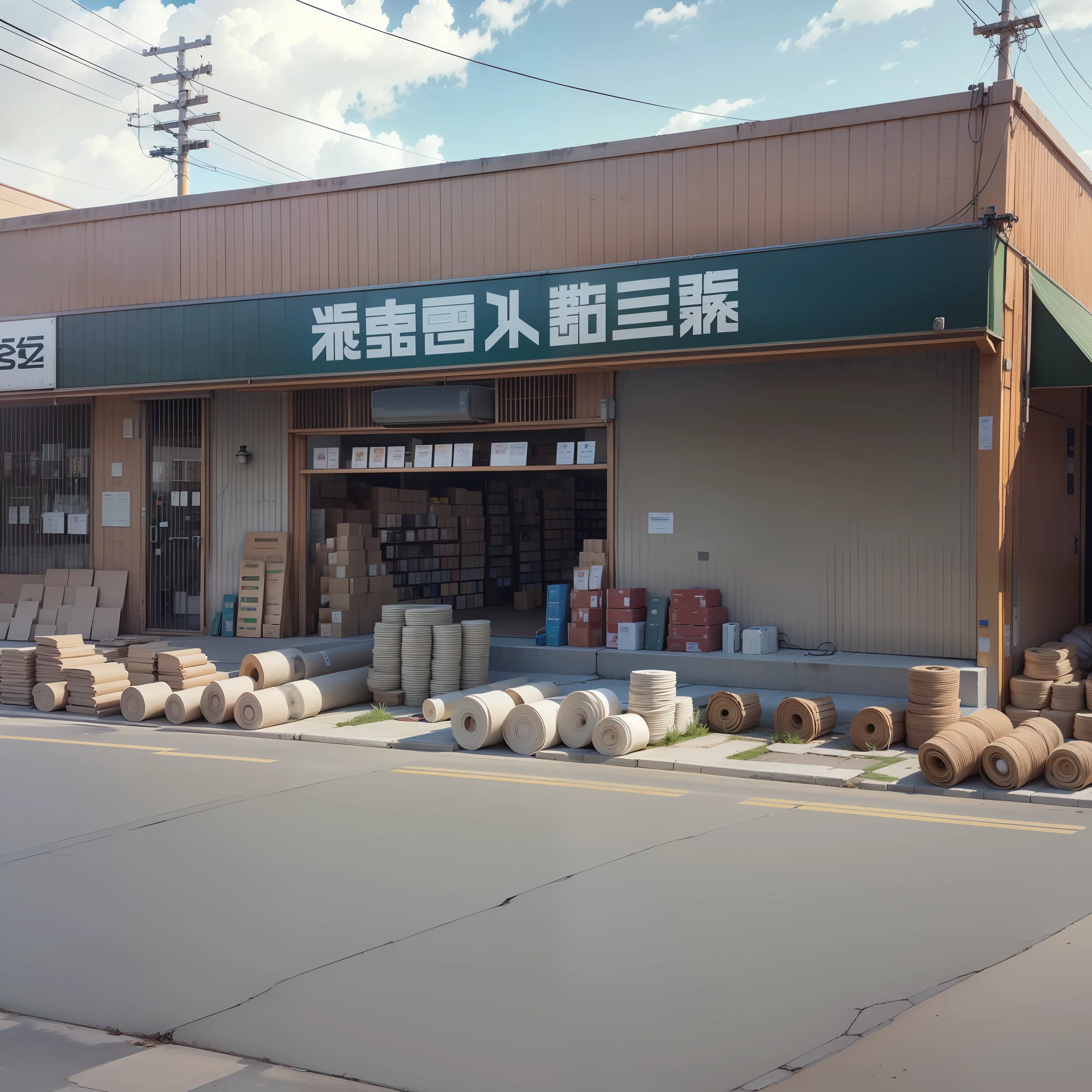 A building materials store with several rolls of electrical cables in front of the store --auto --s2