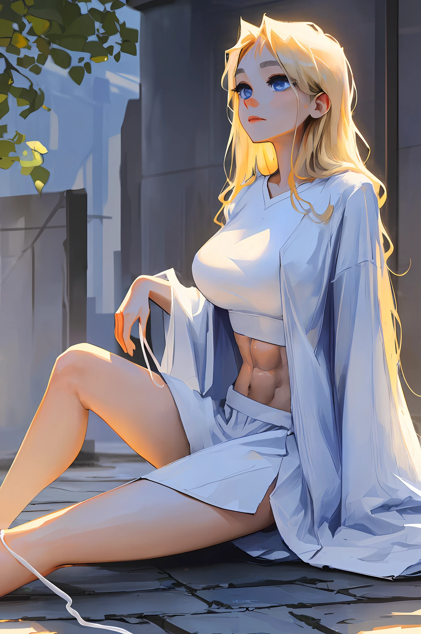 ((front view shot)), ((A very cute girl sitting on floor, and wearing a white silk extreme micro string, a loincloth of white silk string, in a beautiful park)), ((smug look)), ((wearing a white silk plunging shirt: 1.5)), (big breasts :1.4), 8k, RAW photo, (highly detailed skin:1.2), photography, masterpiece, best quality, dark grey background, (a beautiful caucasian girl with beautiful blue eyes, gorgeous light blonde hair, white skin, beautiful abs,Ultra-detailed face, ((Detailed eyes)),