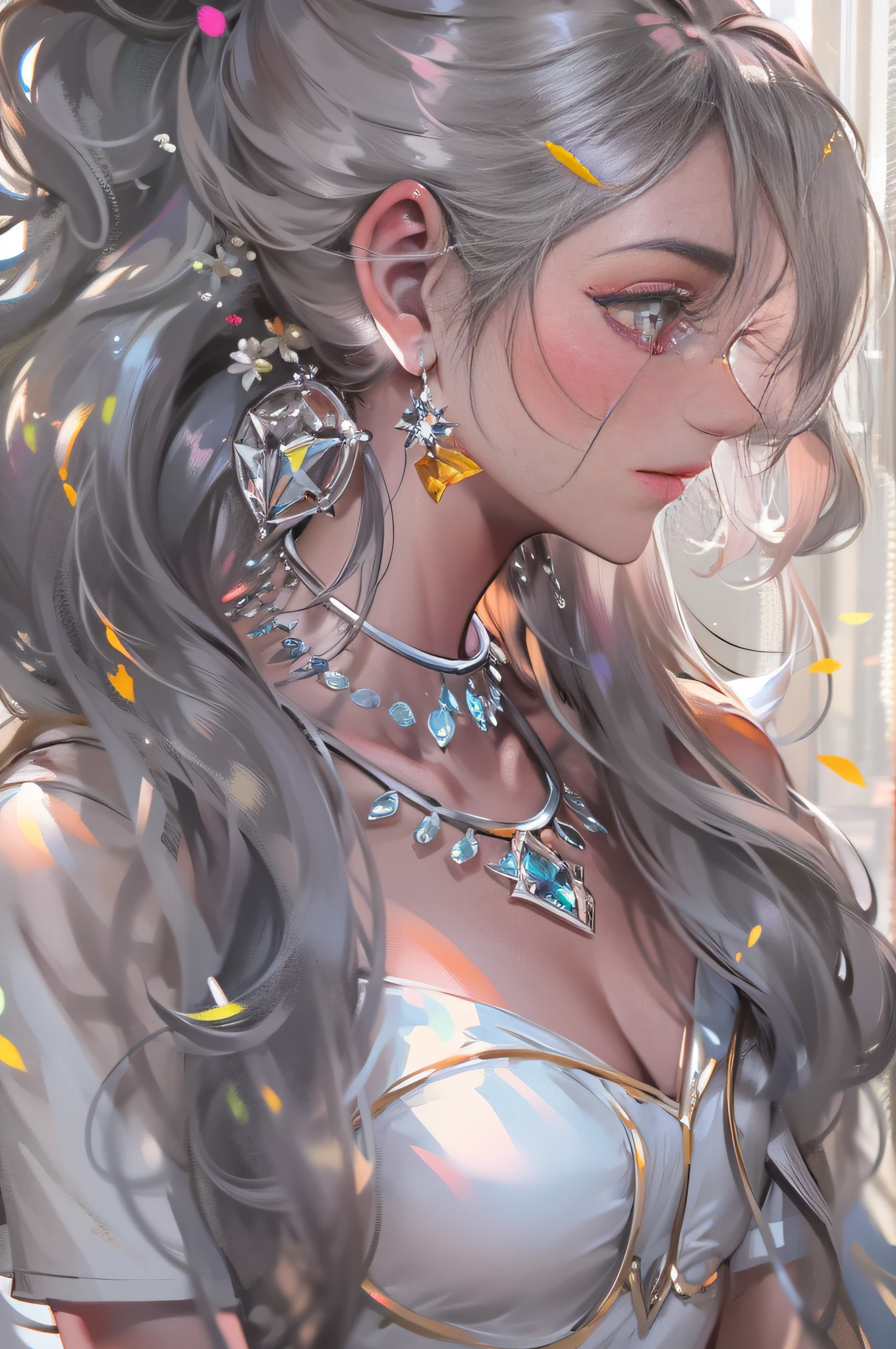 One very beautiful woman, looking back, absurdly long hair, shiny hair, expressive hair, crystal hair, gradient eyes, artistic, Conceptual art, sparkle, UHD, retina, masterpiece, ccurate, anatomically correct, super detail, high details, high quality, award winning, best quality, highres, 1080P, HD, 4K, 8k, 16k, anatomically correct, textured skin