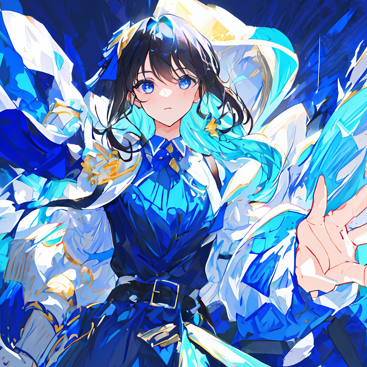 ​masterpiece、top-quality、absurderes、
、1girl in
、Dark hair、blue eyess、happiness