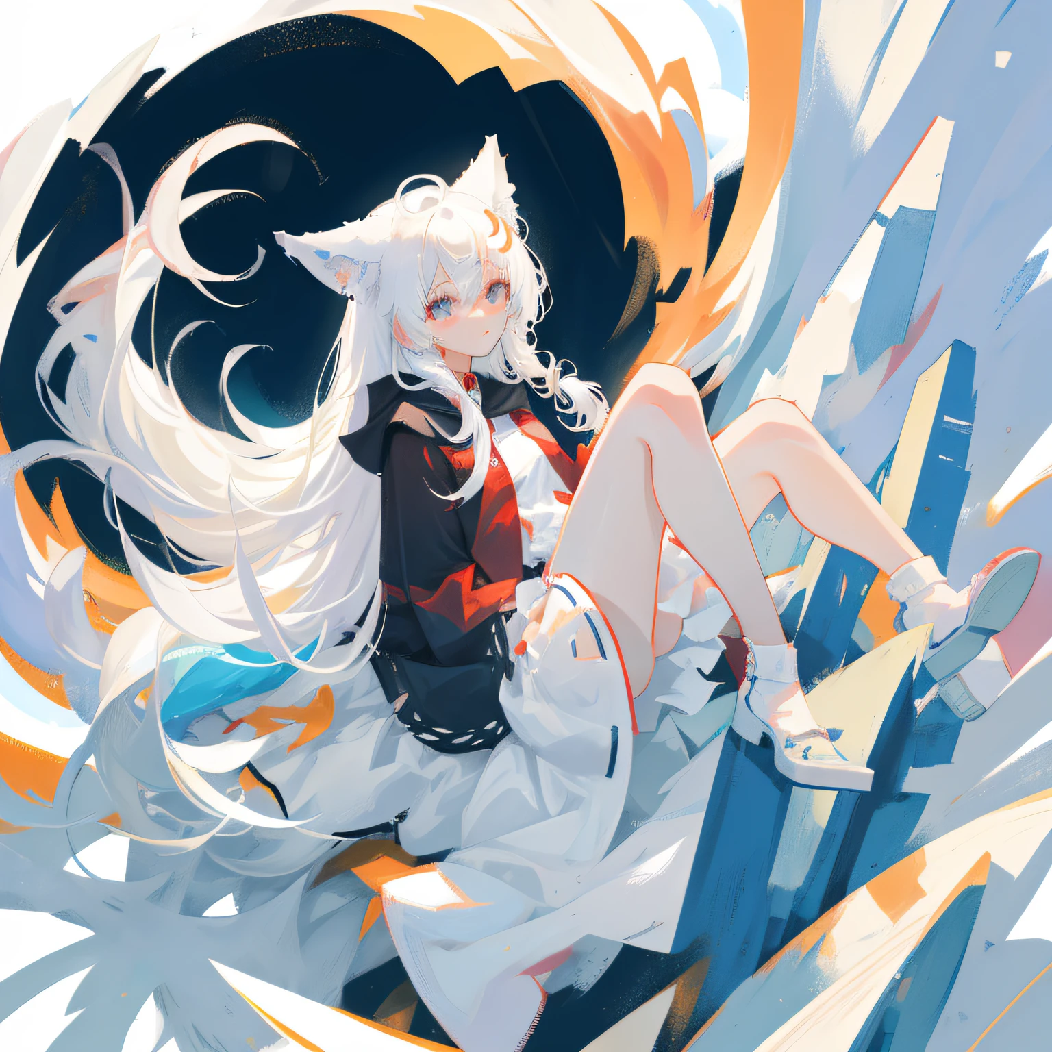 female pervert,long whitr hair,Wolf tail,White hair