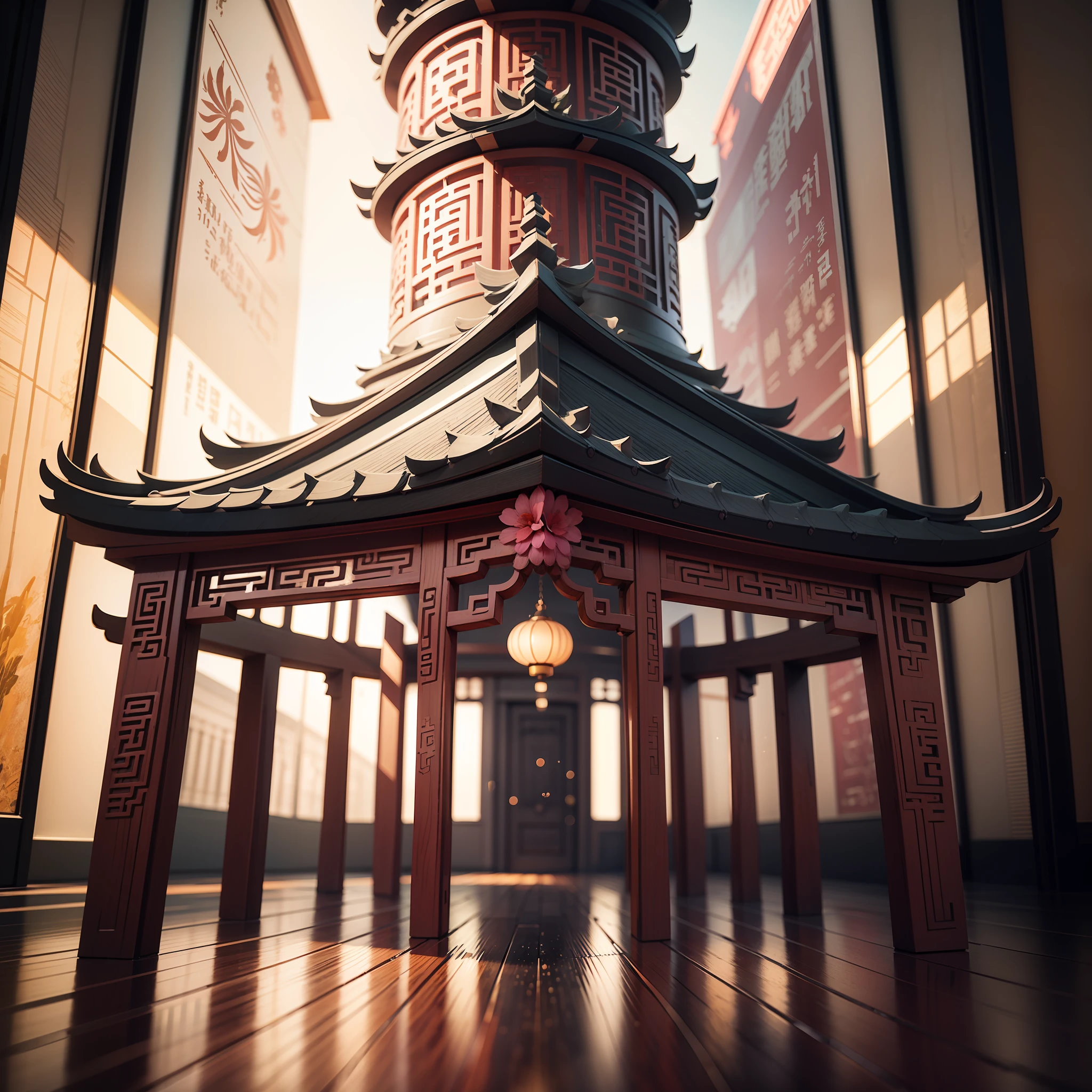 tmasterpiece,Best quality at best,Extremely beautiful reflection,Chinese style pavilion,The best reflections。(Very detailed CG unity 8k wallpaper),(Best quality at best),(The best illustrations),(The best shadow),(with light glowing),(particle effect) , isometric 3D, Octane rendering, Ray traching, ultra-detailliert --auto