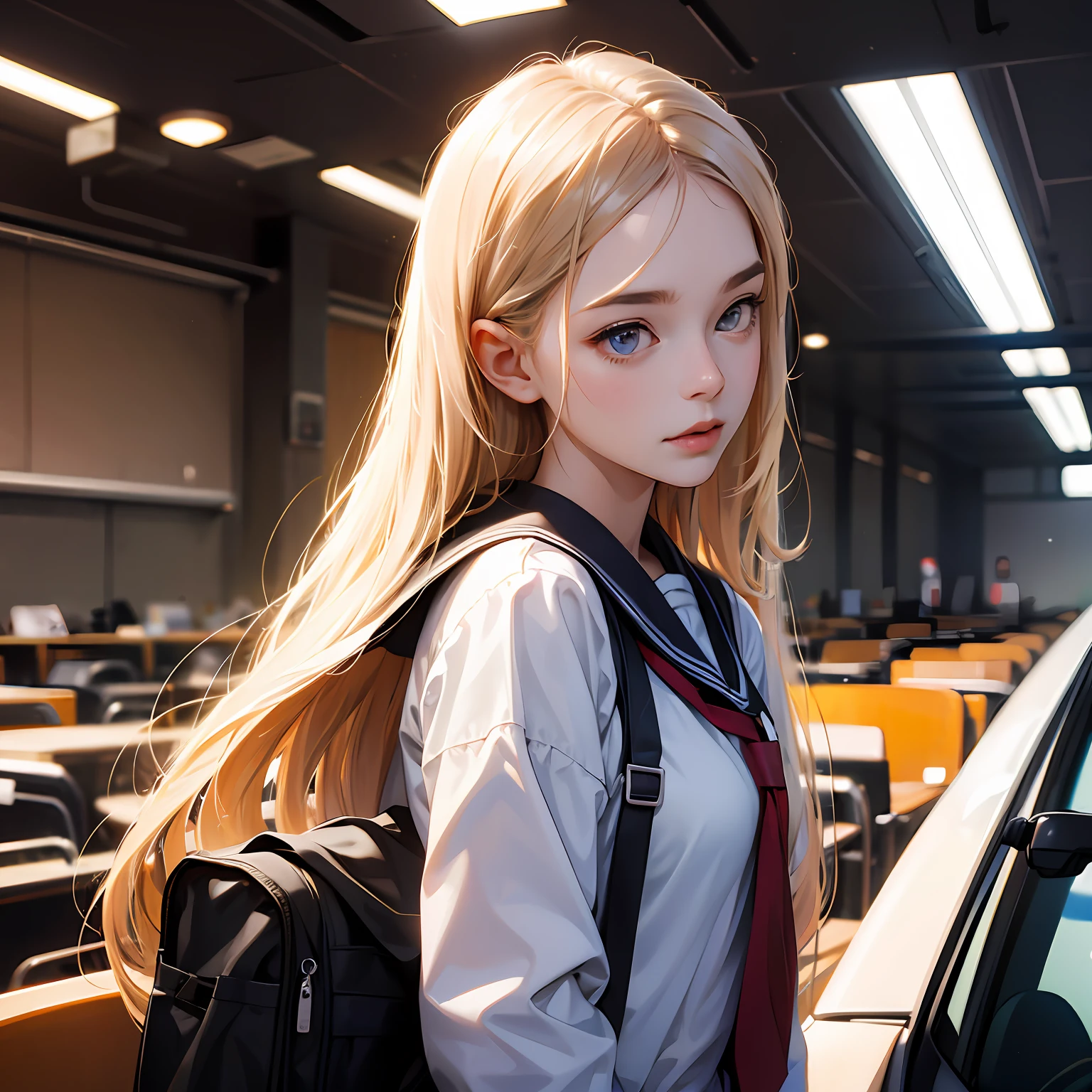 schoolgirls, nakeness, whaite hair, long whitr hair, Need, UHD, highres --auto