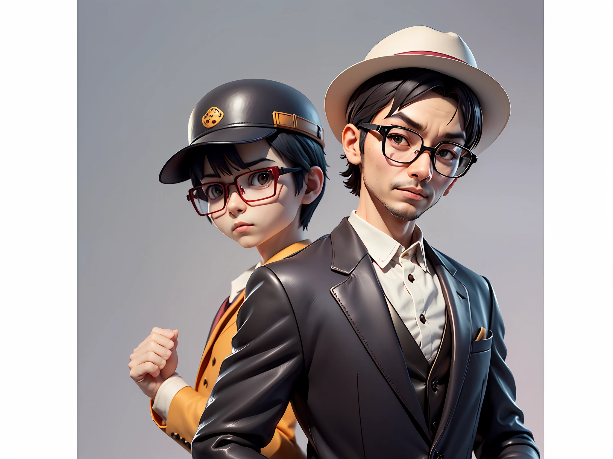 Young man with oriental face in leather hat, tiger, oriental face in formal suit, short black hair, silver glasses, digital painting, 3D character design by Mark Clairedon and Pixar and Hayao Miyazaki and Akira Toriyama, the illustration is a high-definition illustration in 4K resolution with very detailed facial features and cartoon-style visuals.