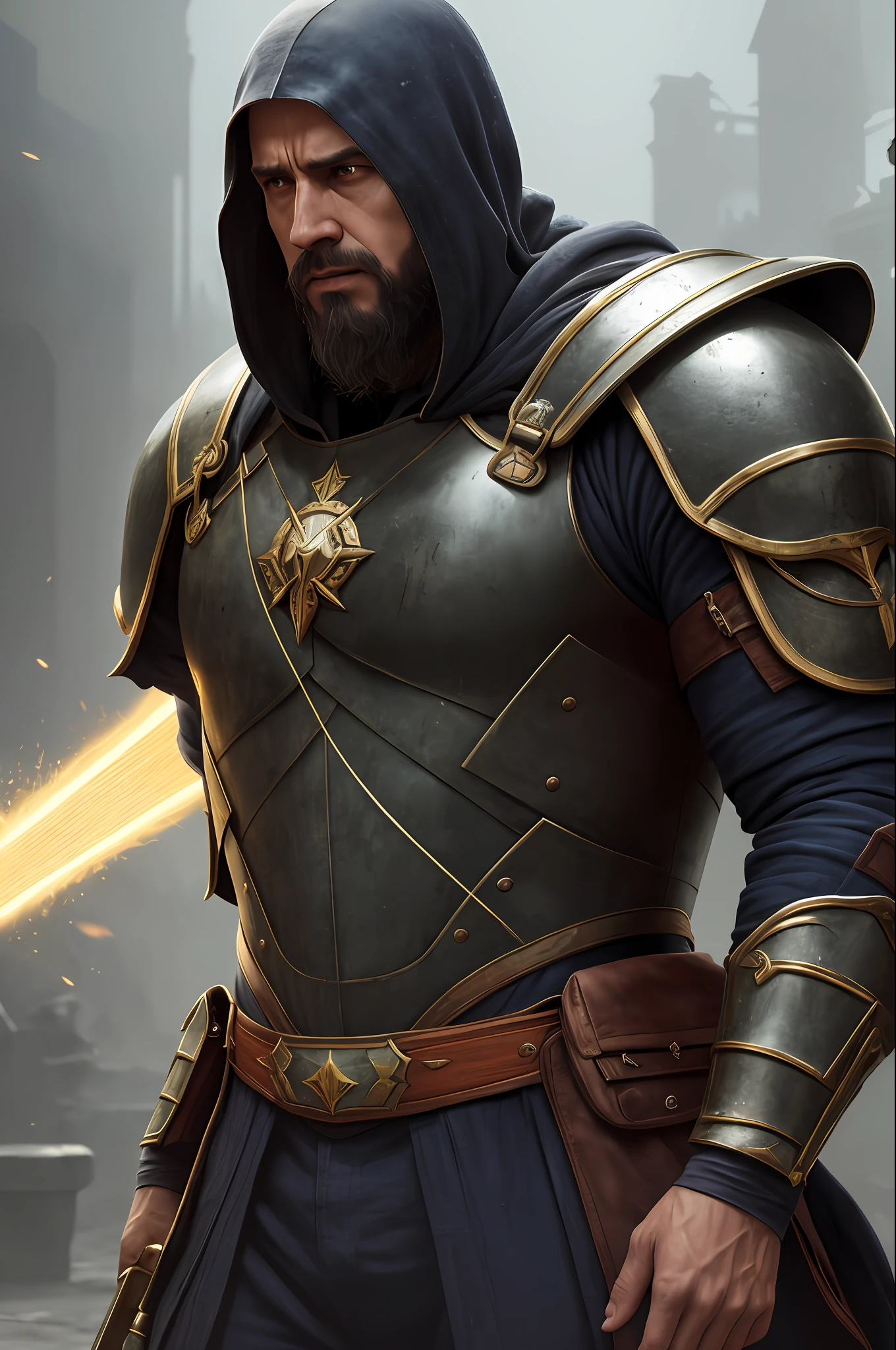 Retrato de um homem guerreiro, , fotorrealista, ultra detalhada, war lighting, cores brilhantes, volumetric rays of light, HDR, arte por Artgerm e Alstefan Kostic e David Cronenberg, realista, fotorrealista, hyper realistic maximum detail, Light Volumetric, moody cinematic epic concept art, pintura fosca realista, hiper fotorrealista, arte conceitual, Light Volumetric, cinematic epic, octano render,  8 k, corona render, movie concept art, octane render, cinematic  composition, movie concept art, cinematic  composition, volumeric lighting, 8k