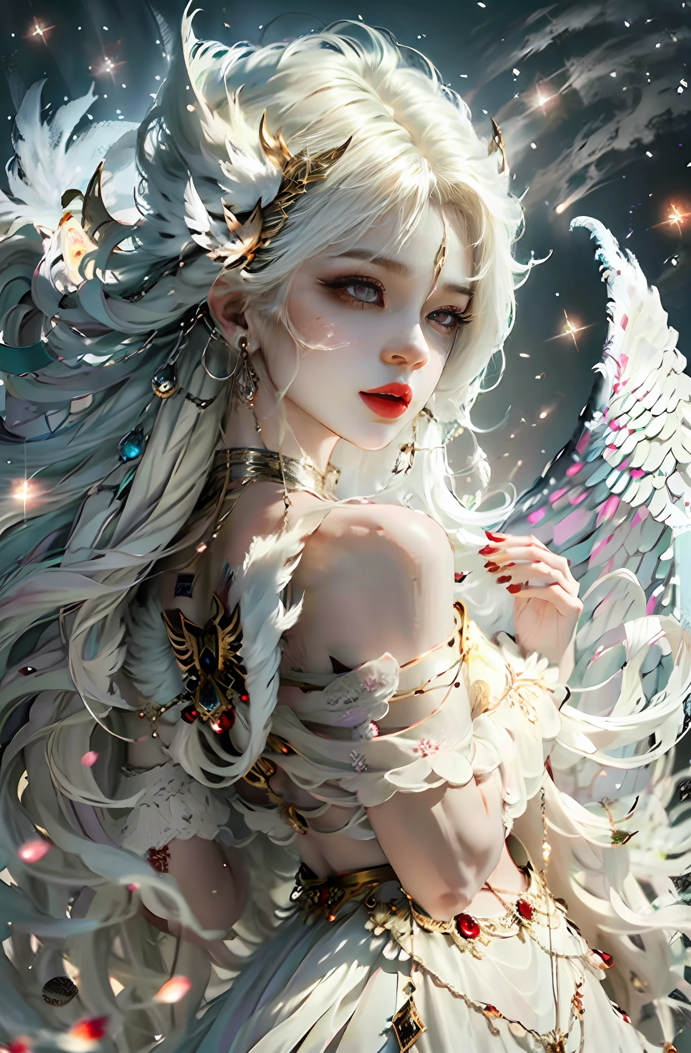 wingless angel white long hair big red eyes --auto --s2