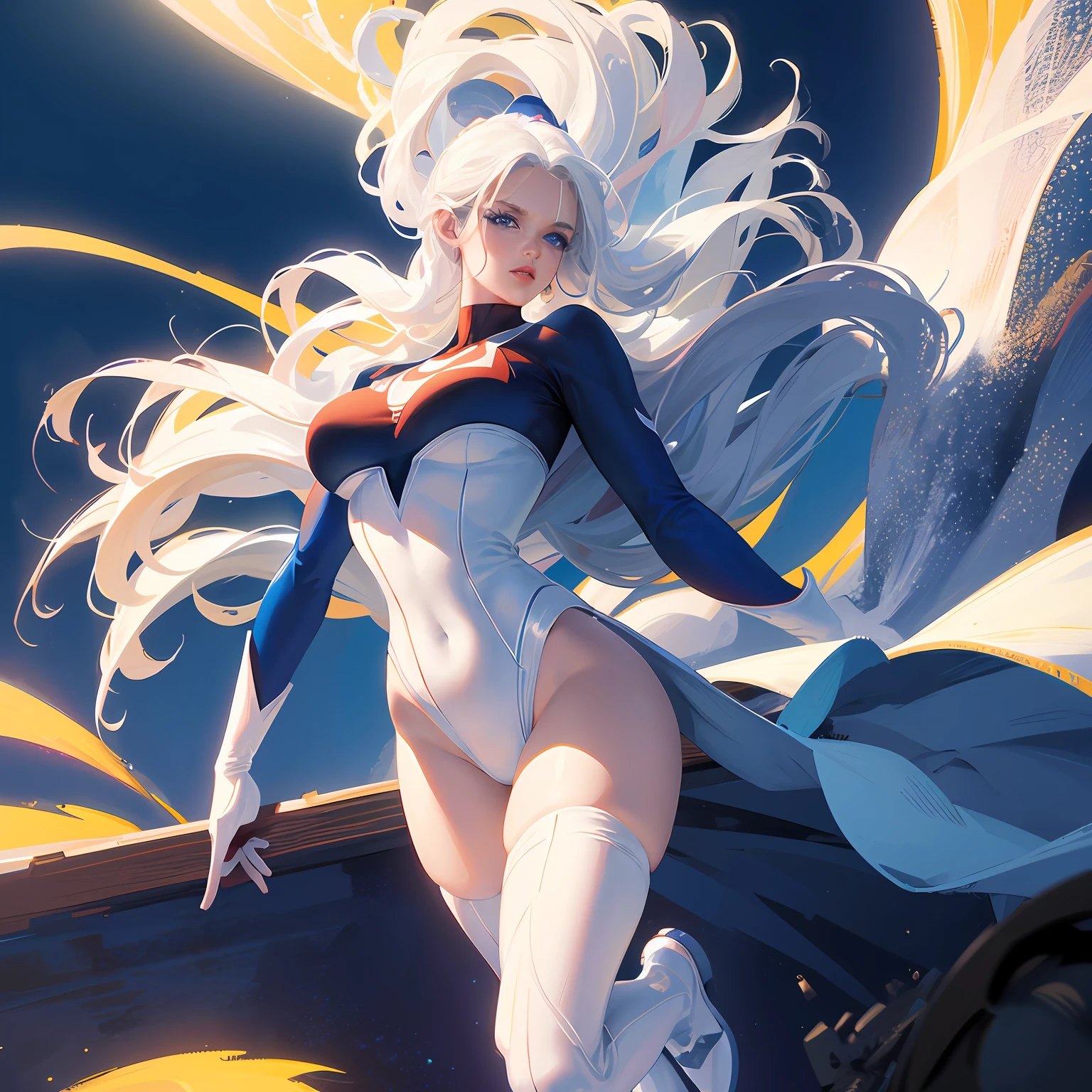 (Masterpiece, 4k resolution, ultra-realistic, very detailed), (White superhero theme, charismatic, there's a girl on top of town, wearing Spider-Man costume, she's a superhero), [ ((25 years), (long white hair:1.2), full body, (blue eyes:1.2), ((Spider-Man pose),show of strength, jumping from one building to another), ((sandy urban environment):0.8)| (cityscape, at night, dynamic lights), (full moon))] # Explanation: The Prompt mainly describes a 4K painting of ultra-high definition, very realistic, very detailed. It shows a superheroine at the top of the city, wearing a Spider-Man costume. The theme in the painting is a white superhero theme, the female protagonist has long white hair, is 25 years old and her entire body is shown in the painting. In terms of portraying the actions of superheroines, spiders are employed --auto